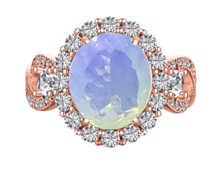 *PRE-ORDER - 925 Sterling Silver Oval Cut White Multifaceted Moonstone Infinity Band Ring