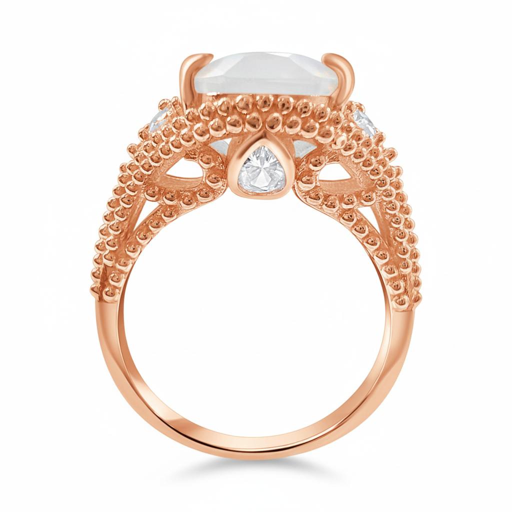 *PRE-ORDER* 925 Sterling Silver Oval Genuine White Moonstone Beaded Shank Ring