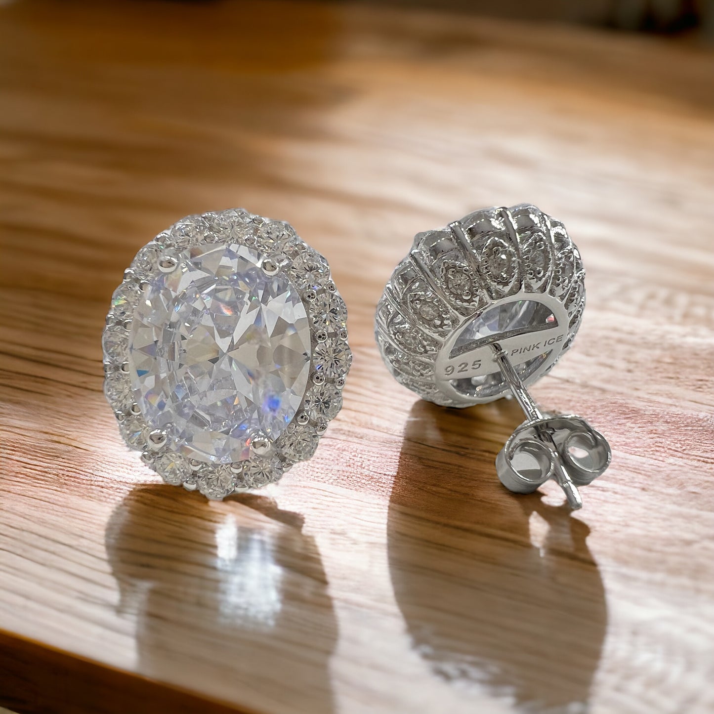 925 Sterling Silver Oval Halo Diamond CZ Stud Earrings