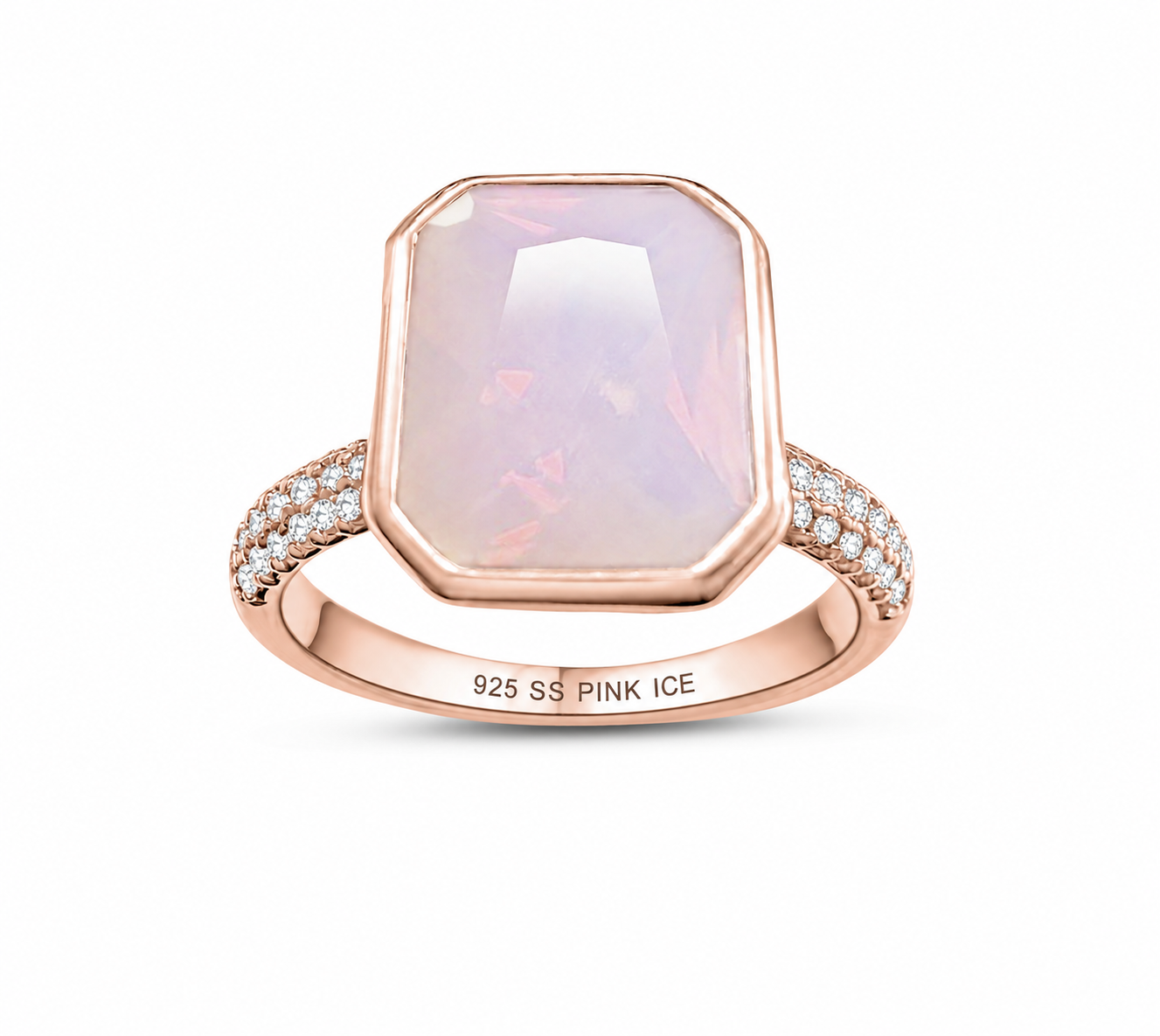 925 Sterling Silver Pink Moonstone Bezel Ring (Rhodium or Rose Gold)