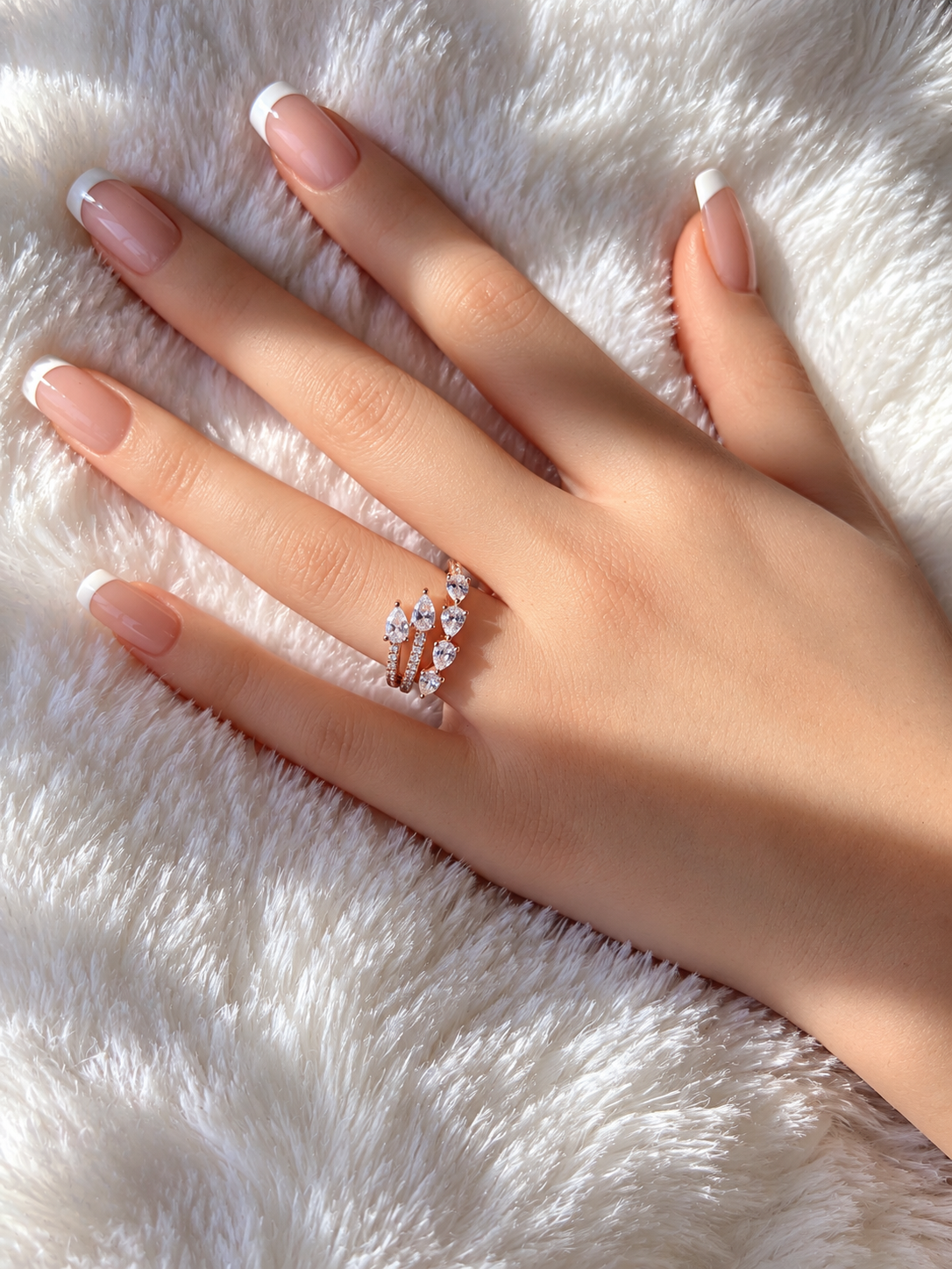 925 Sterling Silver Pear Cut Diamond with Pavé Cubic Zirconia Spiral Ring on Rose Gold