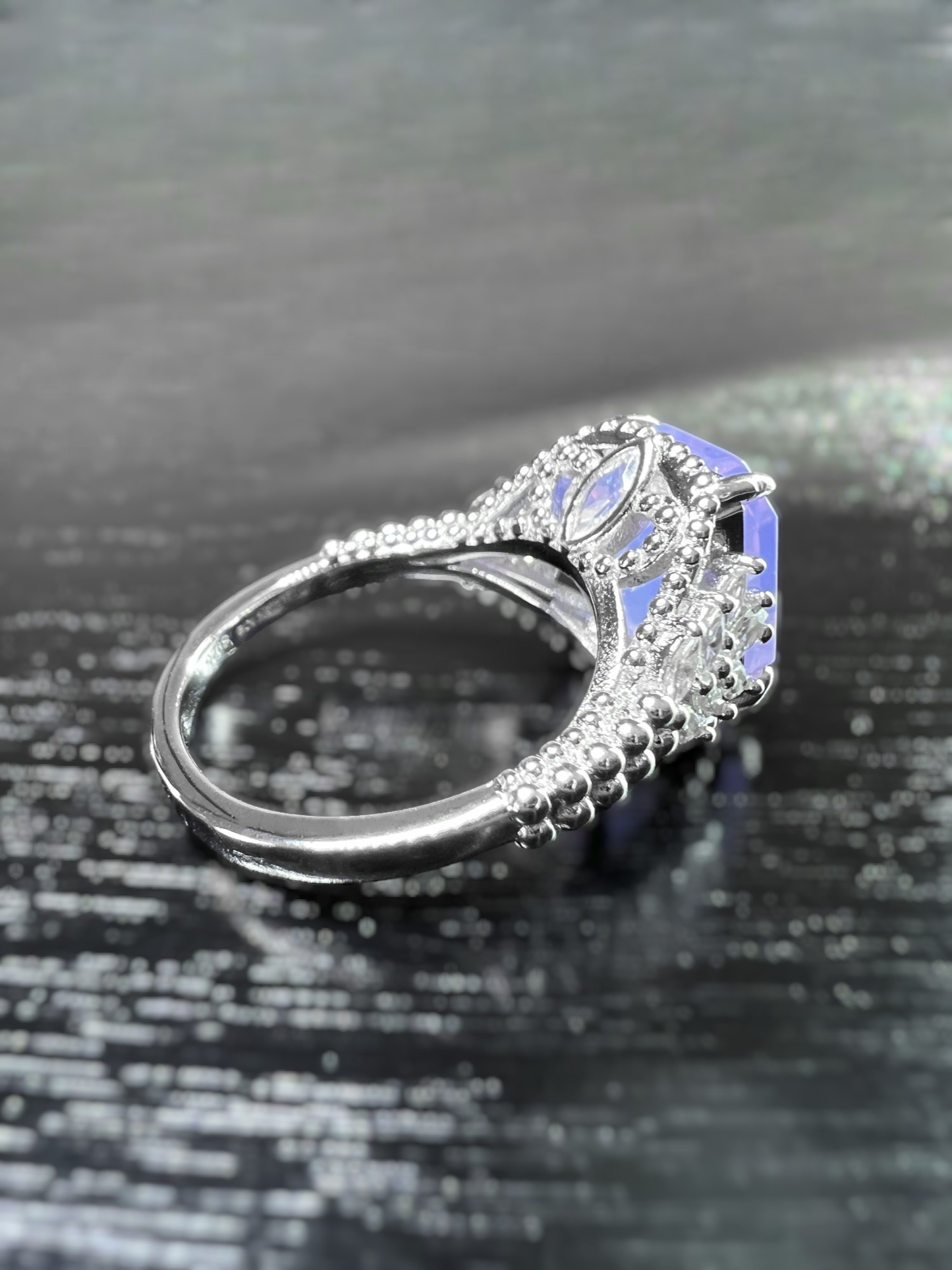 925 Sterling Silver Pink Moonstone Beaded Shank Ring