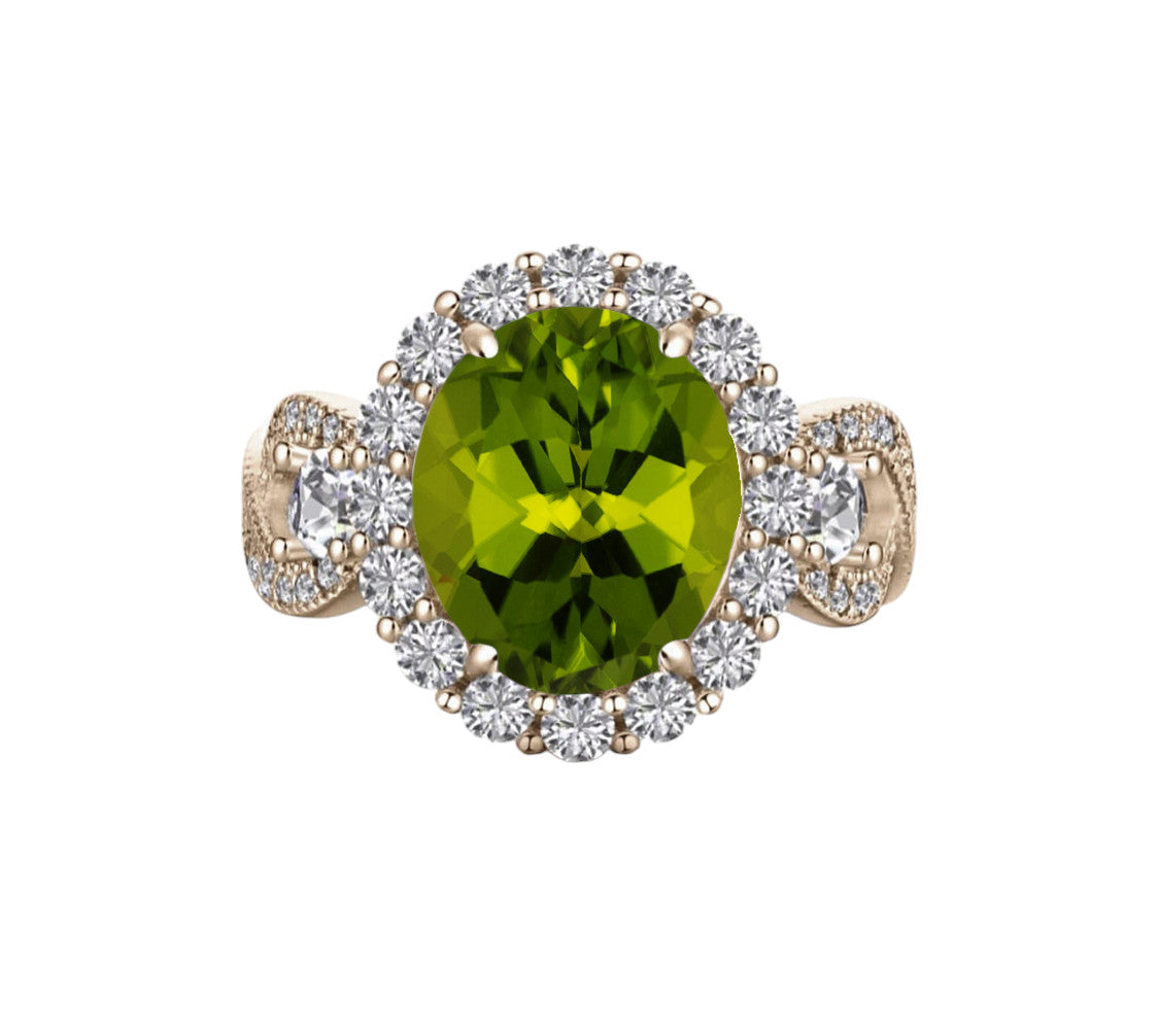 925 Sterling Silver Infinity Oval Cut Peridot CZ Ring