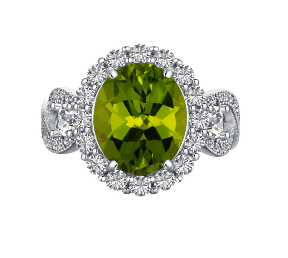 925 Sterling Silver Infinity Oval Cut Peridot CZ Ring