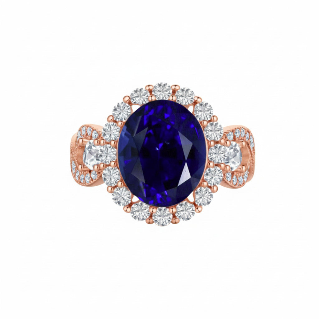 *PRE-ORDER - 925 Sterling Silver Infinity Oval Cut Sapphire Blue CZ Ring