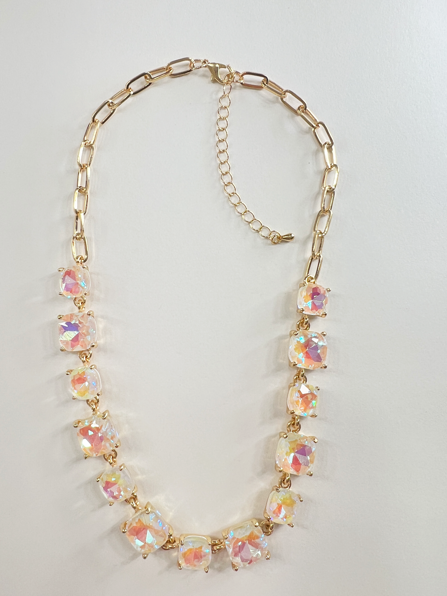 AB Crystal Chain Link Necklace - Durable Zinc Steel Design