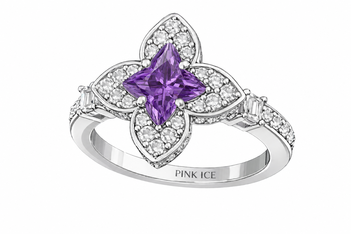 Amethyst Celestial Clover Halo Ring