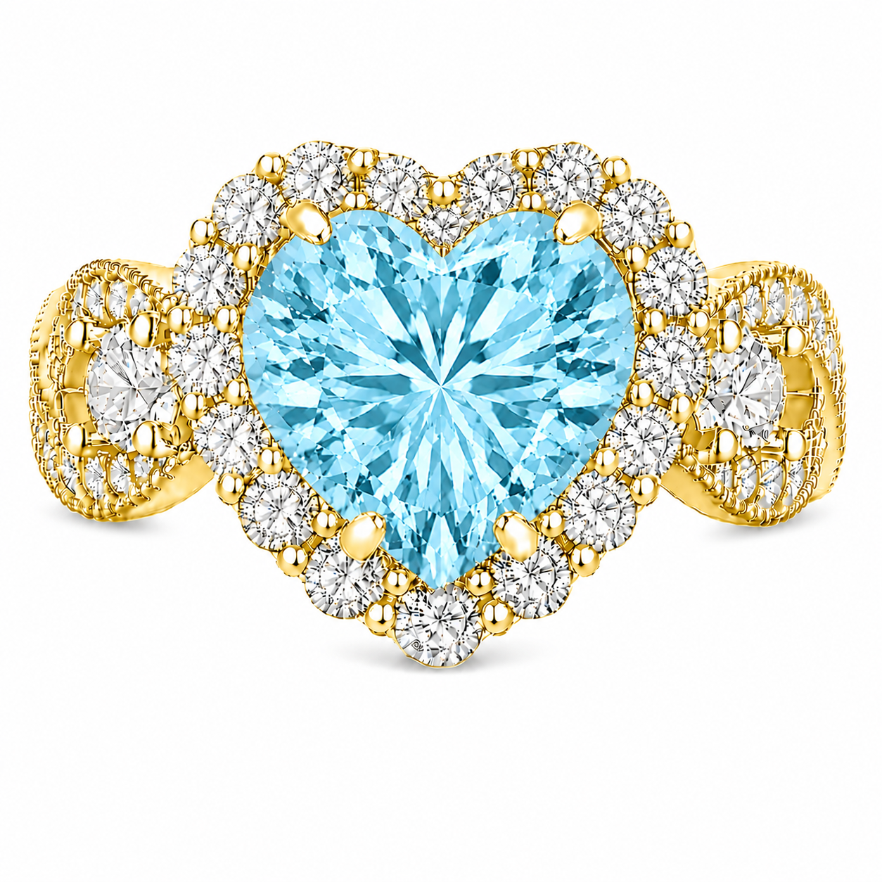Aqua CZ Halo Heart Ring β (Choose your plating)