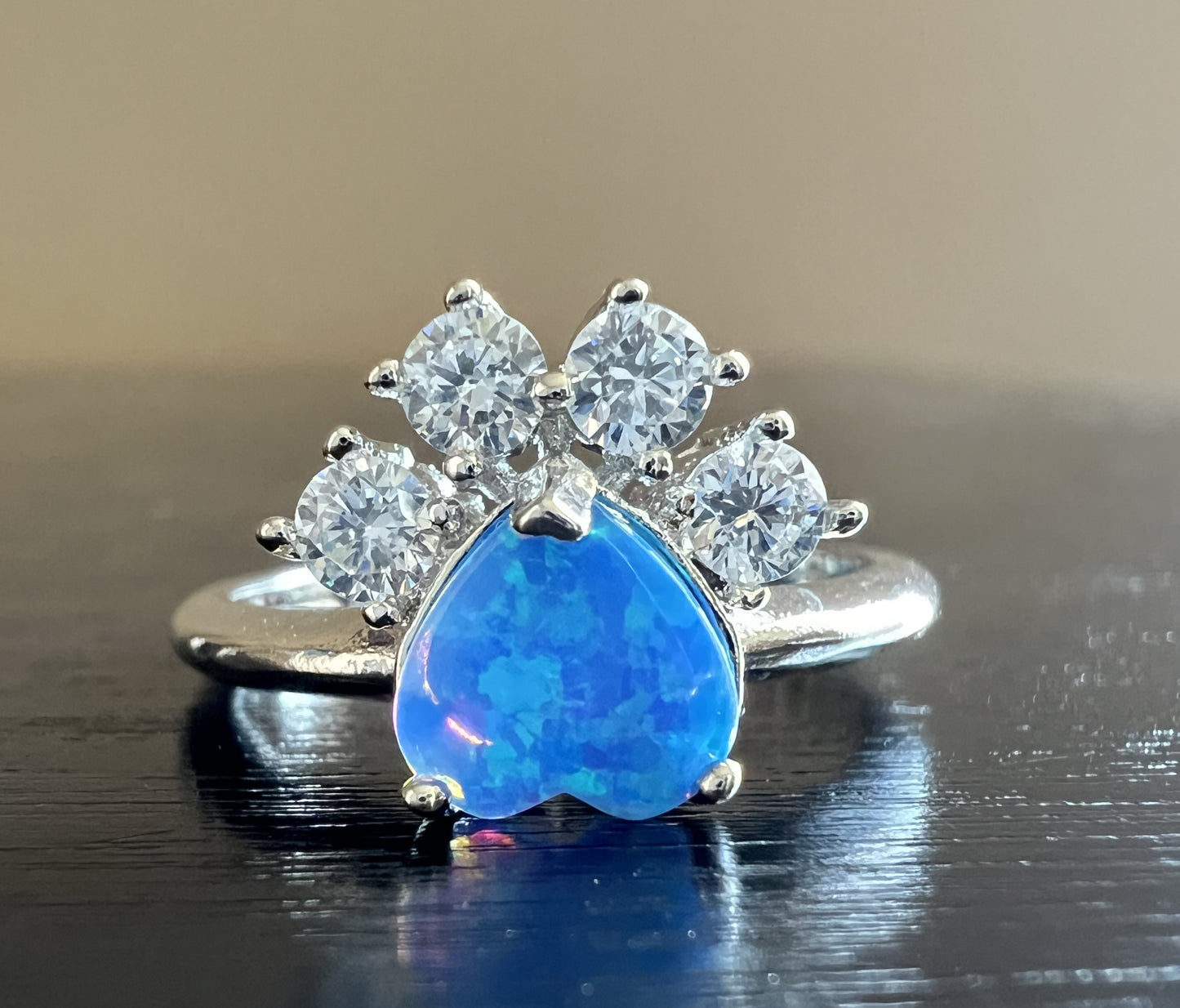 Dog Cat Puppy Kitten Paw Ring - Blue Opal