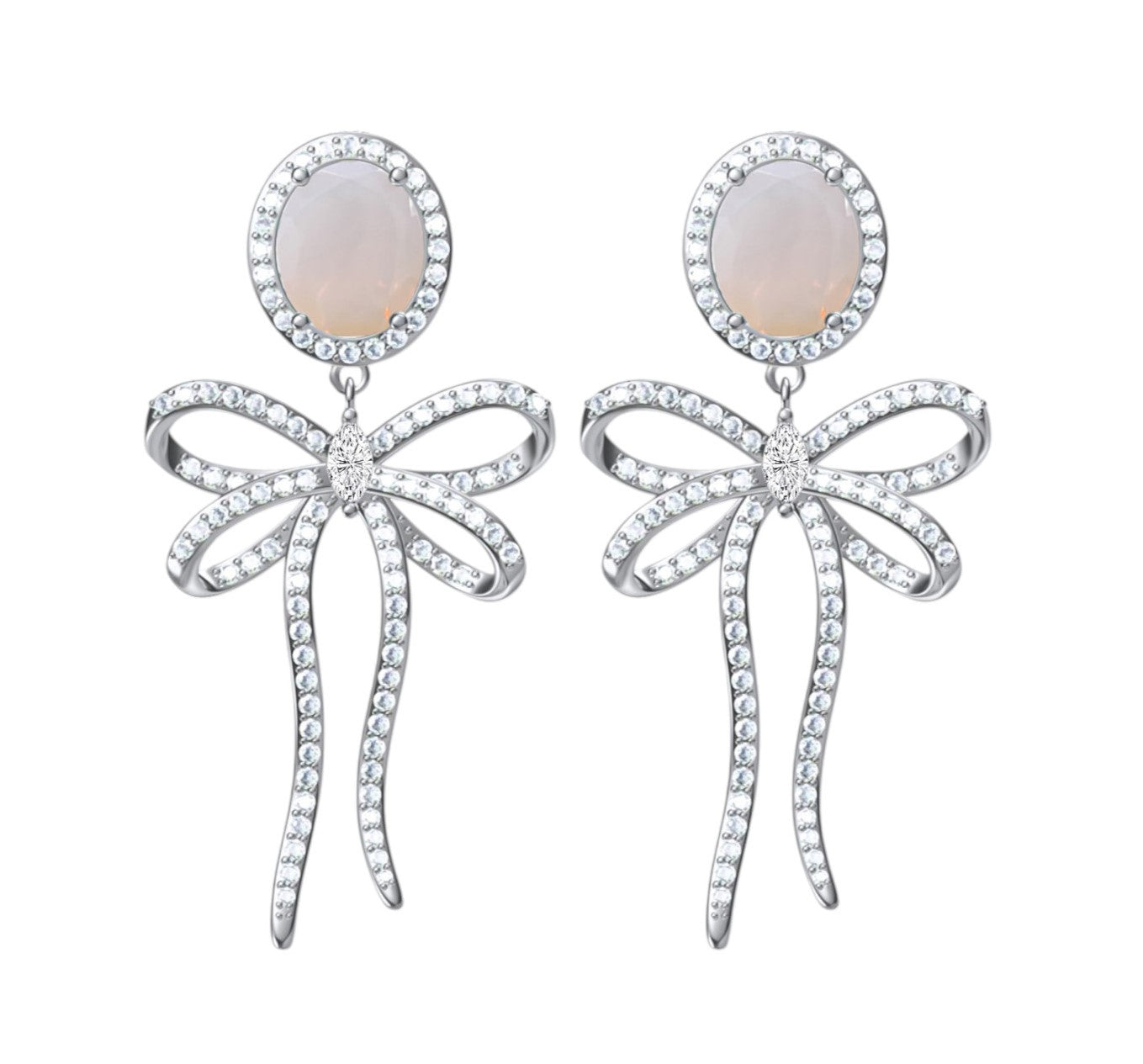 PRE-ORDER - 925 Sterling Silver White Opal Bow Tie Earrings on Rose Gold or Rhodium