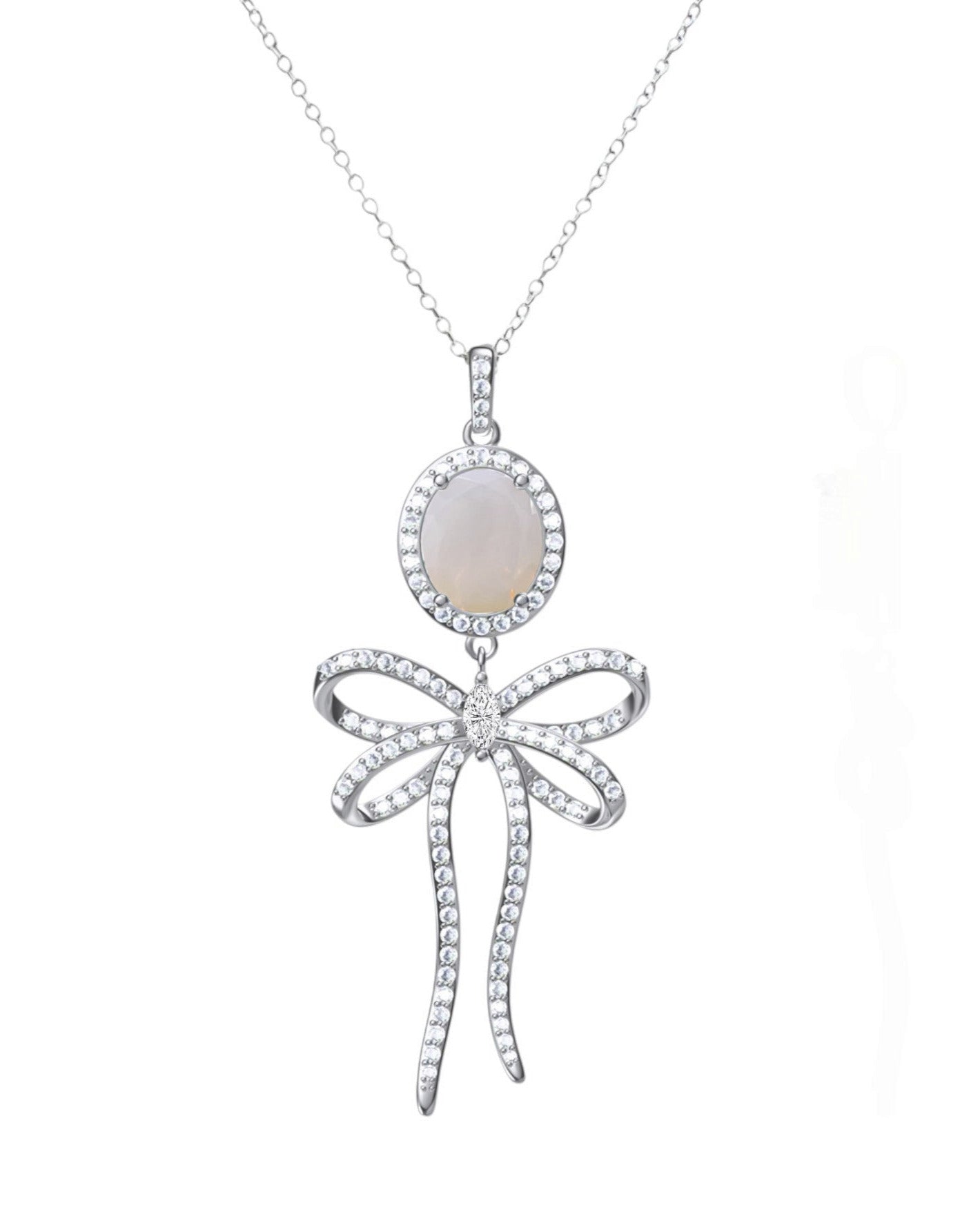 PRE-ORDER - 925 Sterling Silver White Opal Bow Tie Necklace on Rose Gold or Rhodium