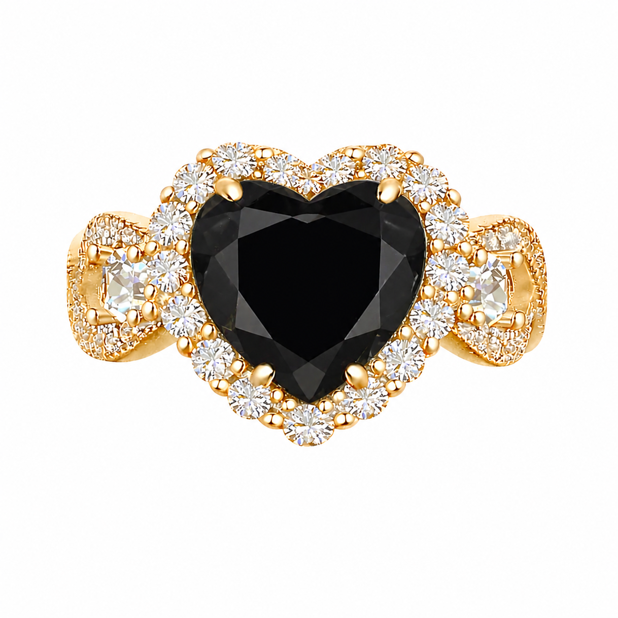 Black Onyx Halo Heart Infinity Ring