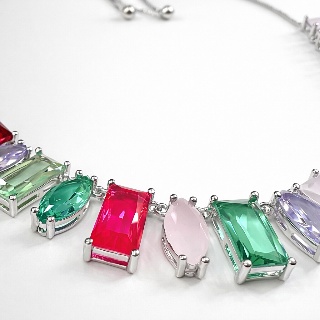 Candy Gem Statement Necklace - Rhodium Plated