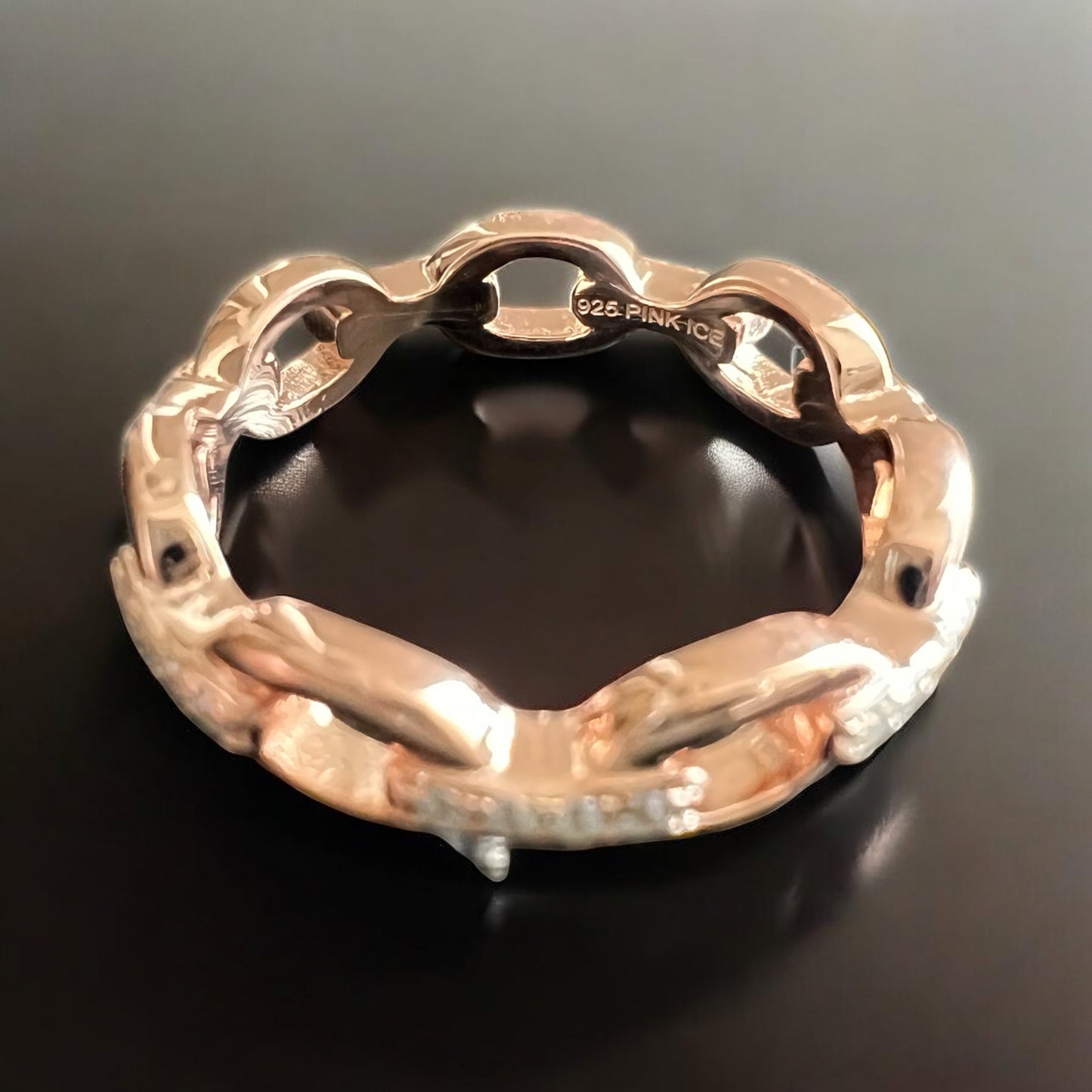 925 Sterling Silver Chain Link Diamond CZ Band (Rhodium or Rose Gold)