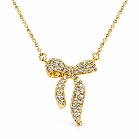 Classic Crystal Bow Charm Necklace