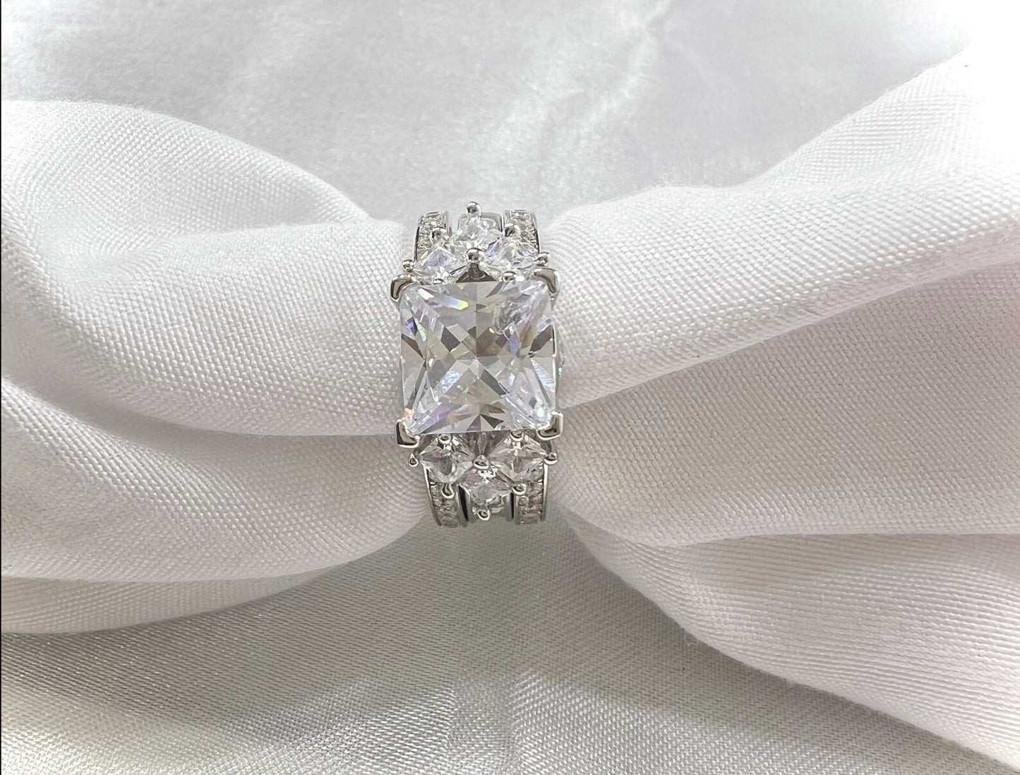 925 Sterling Silver Princess Cut, Diamond CZ Tri-Band Ring