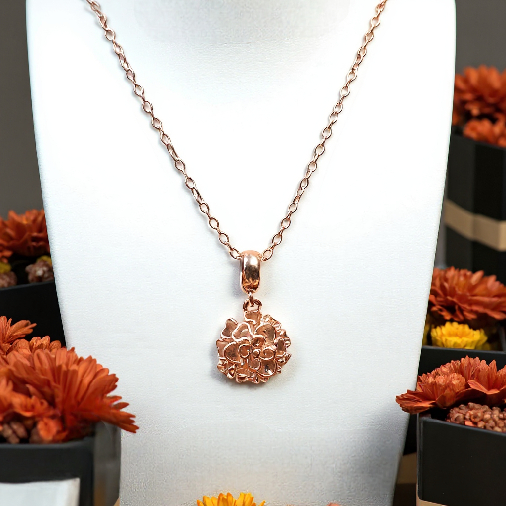Dainty 925 Solid Sterling Silver Marigold Pendant Necklace