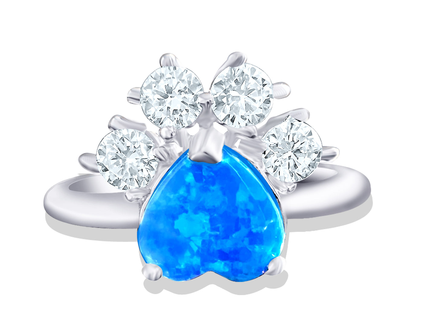 Dog Cat Puppy Kitten Paw Ring - Blue Opal