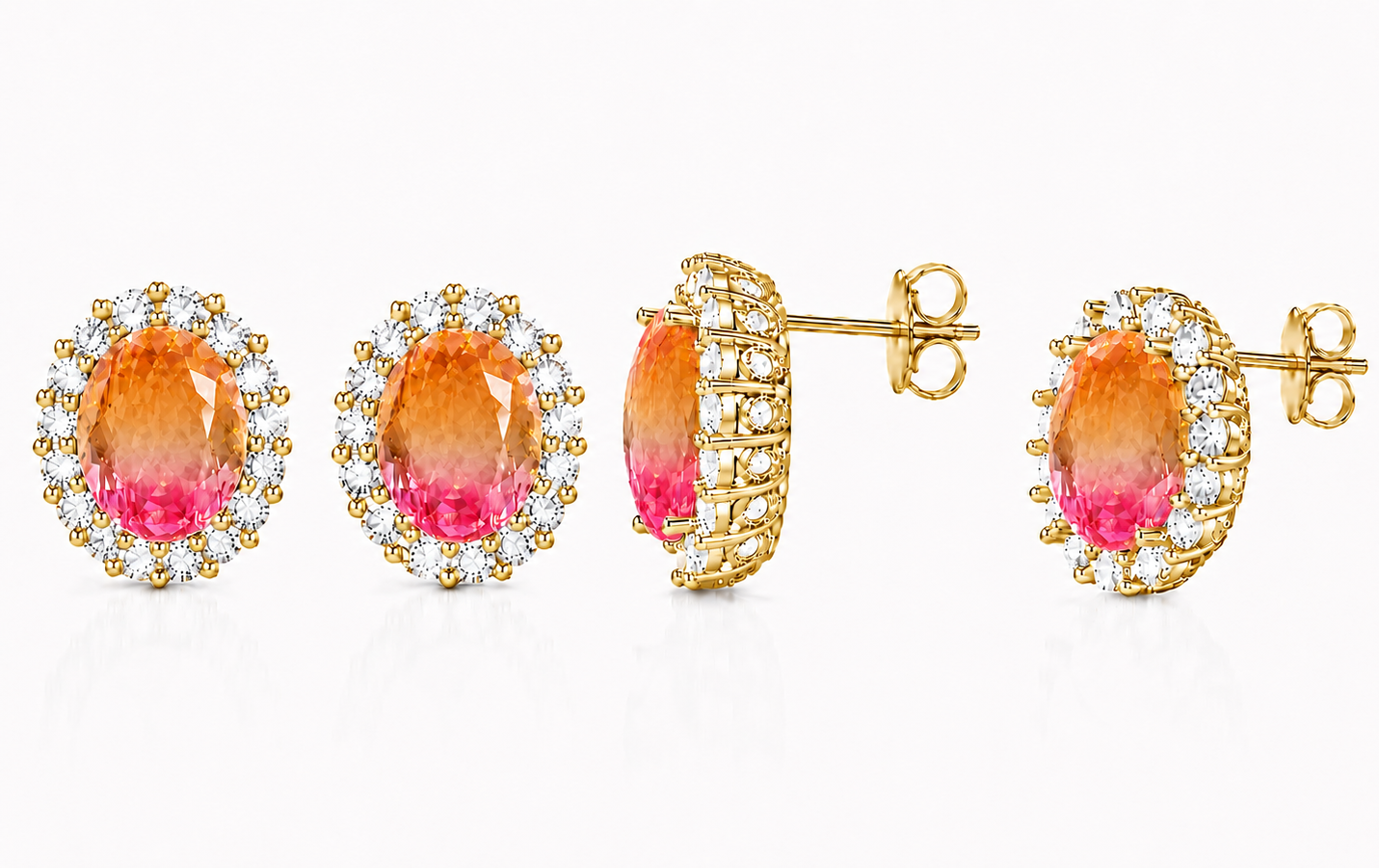 Oval Cut Sunrise Ombre Tourmaline Earrings (Choose your plating)