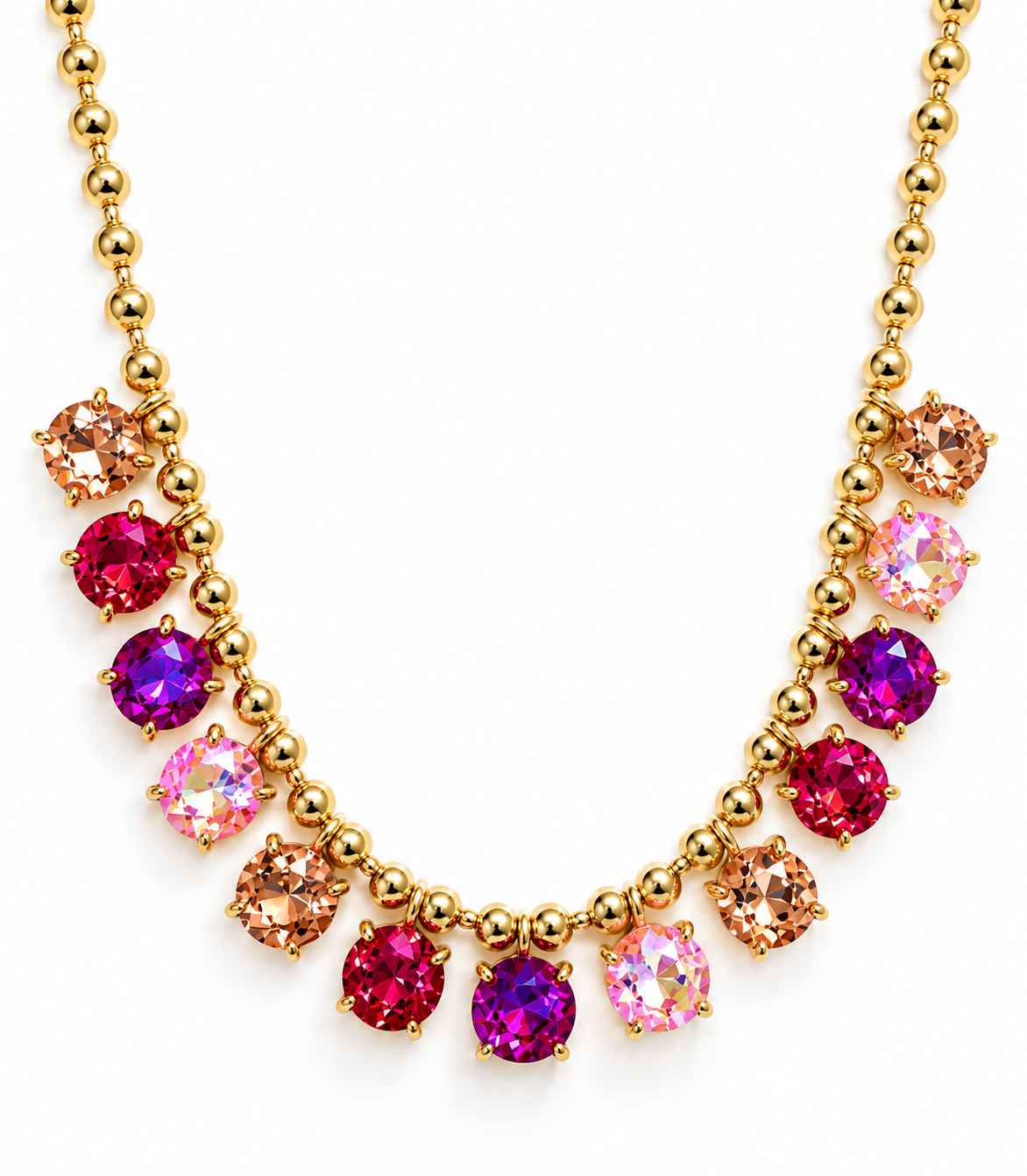 Rainbow Crystal Ball Beaded Chain Necklace - Durable Zinc Steel Design