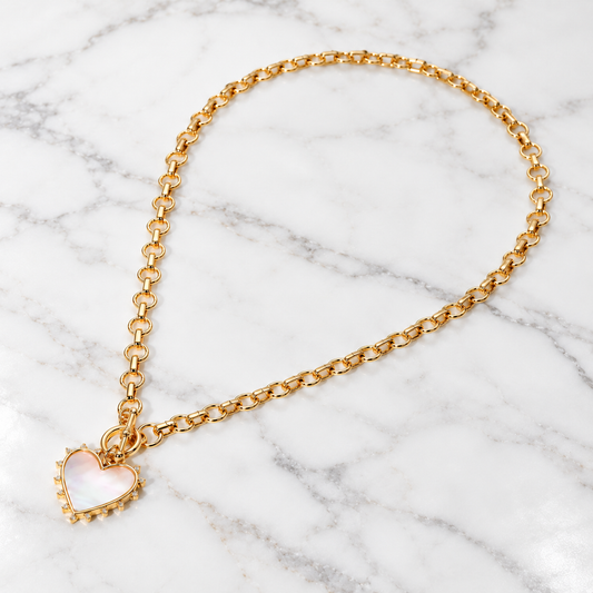 Mother of Pearl Inspired Radiant Heart Toggle Chain Necklace