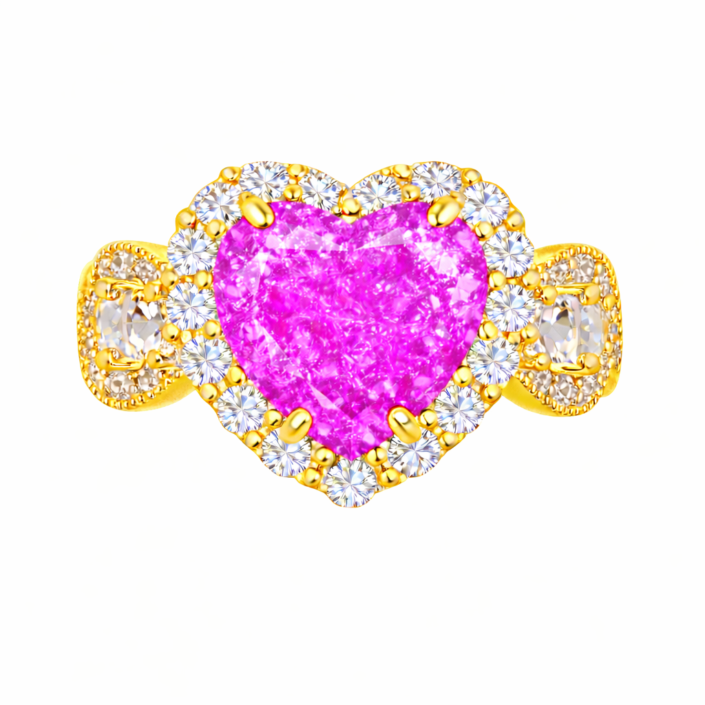 PRE-ORDER - Hot Pink Ice Crystal Halo Heart Infinity Ring (Choose your plating)