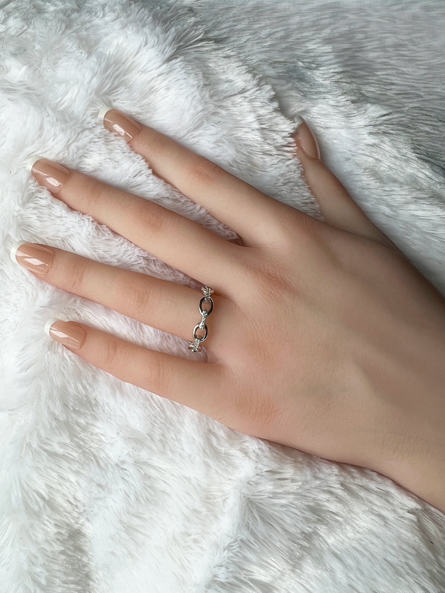 925 Sterling Silver Chain Link Diamond CZ Band (Rhodium or Rose Gold)