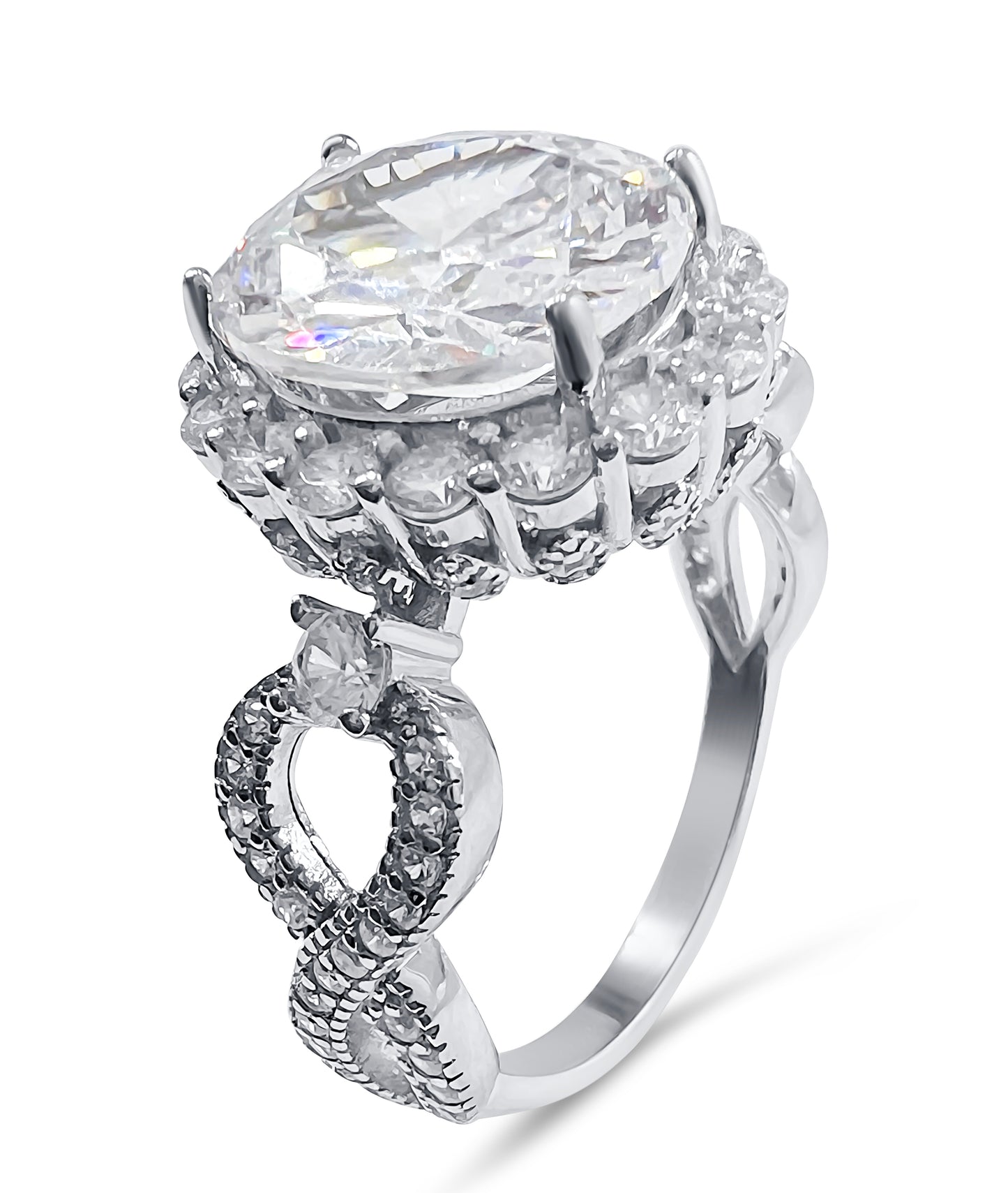 925 Sterling SIlver Infinity Oval Cut Clear Diamond CZ Ring