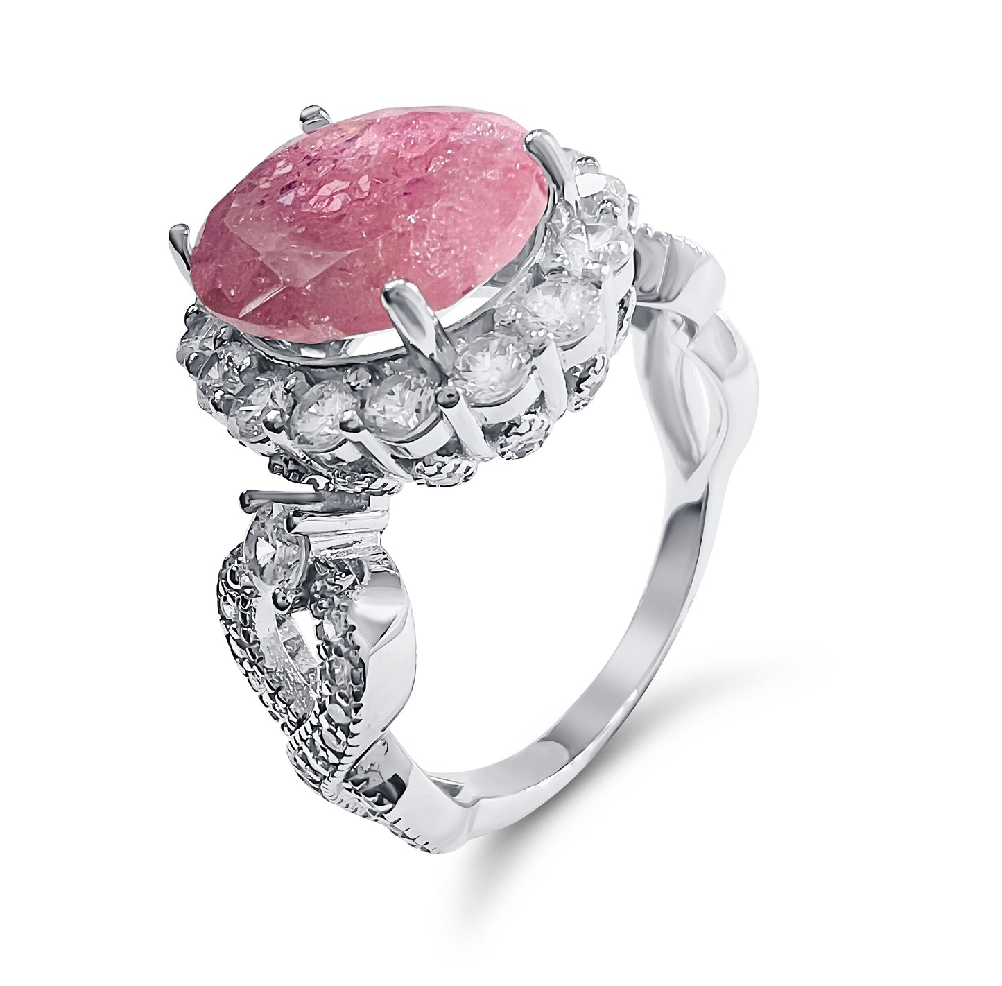 *PRE-ORDER - 925 Sterling Silver Infinity Oval Cut Light Pink Ice & Diamond Cubic Zirconia Ring