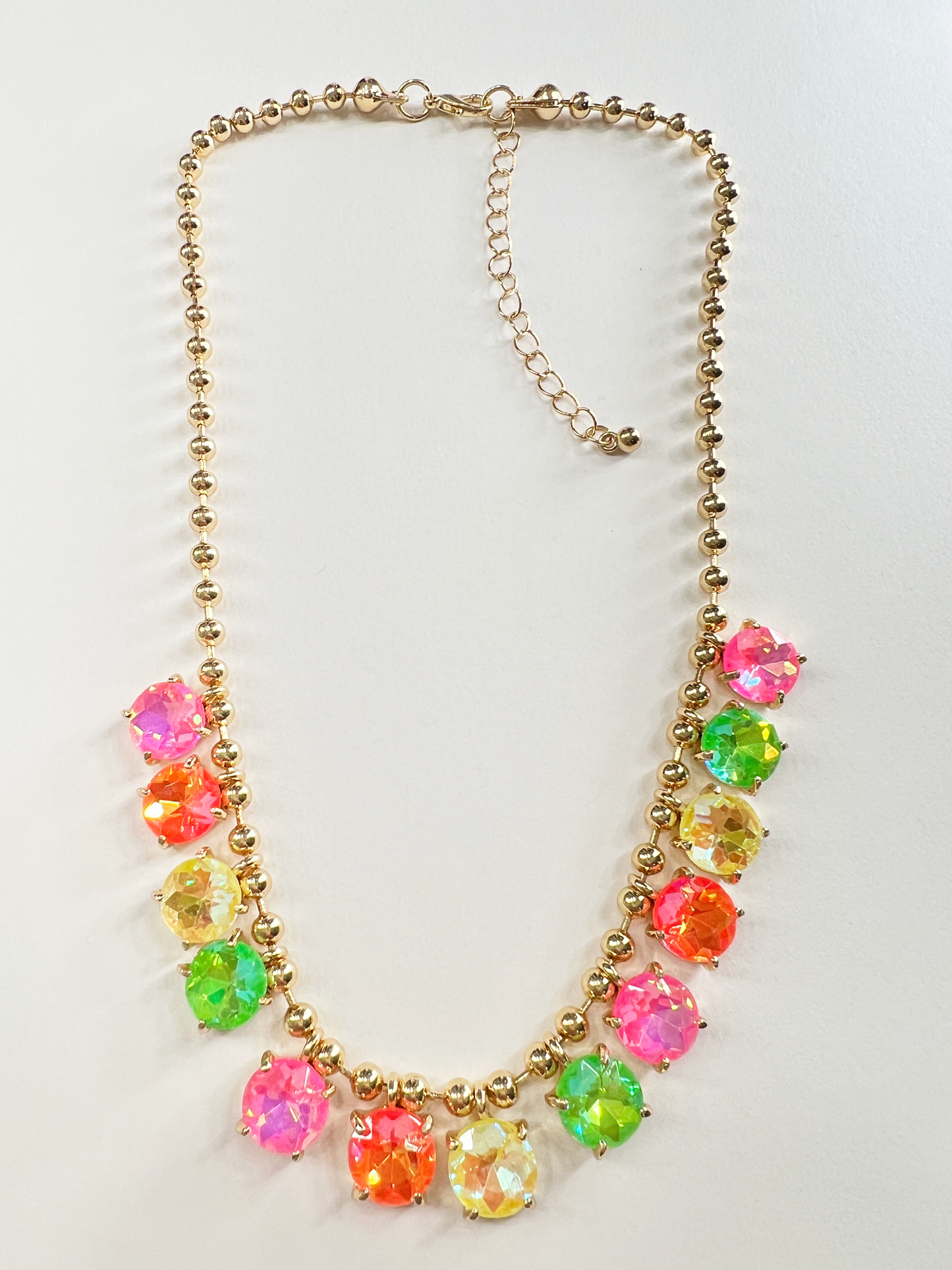 Neon Candy Crystal Ball Beaded Chain Necklace - Durable Zinc Steel Design
