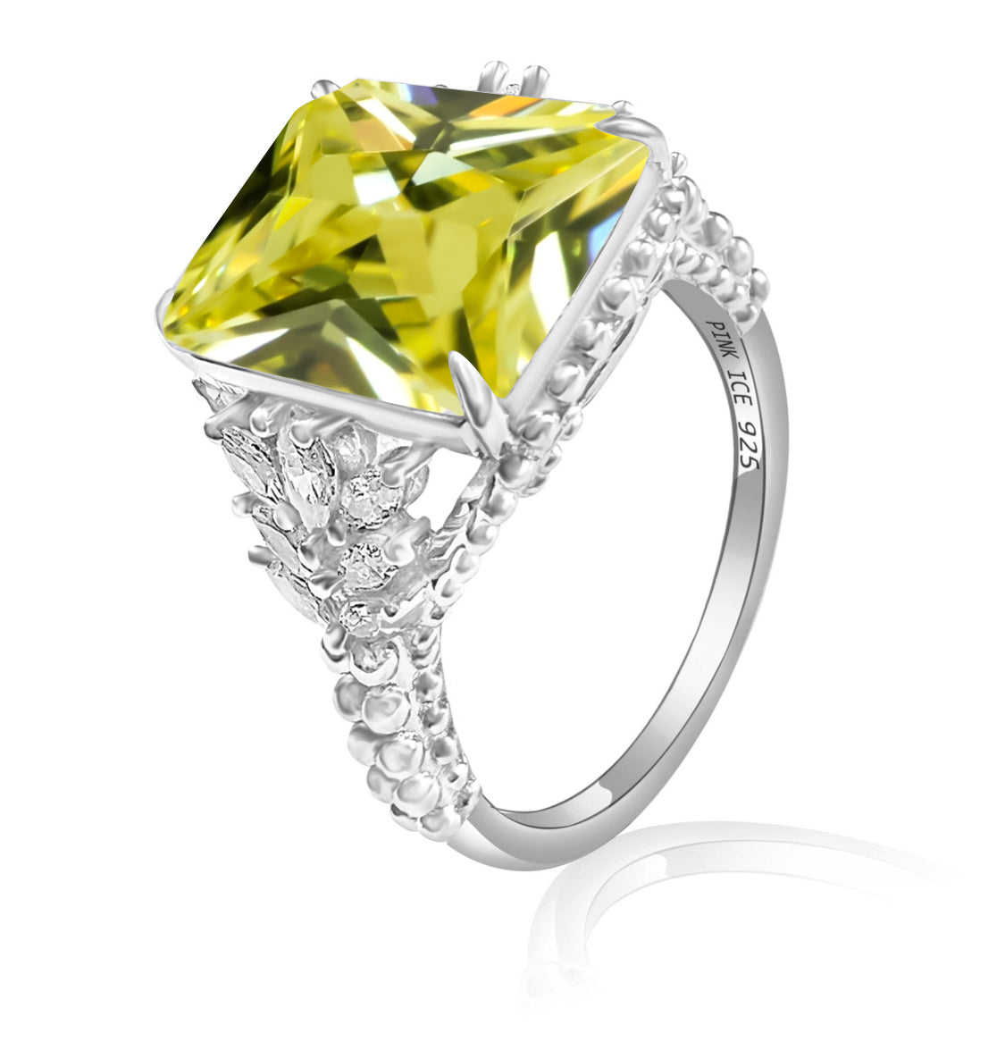 Peridot CZ Beaded Shank 925 Sterling Silver Ring