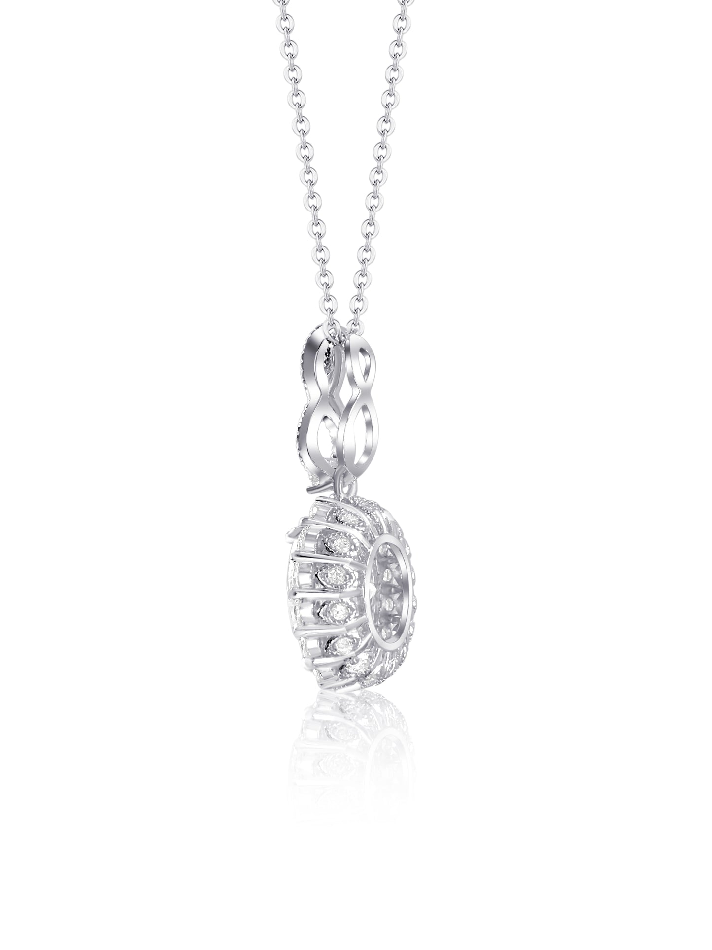 Oval Cut Halo Diamond CZ Infinity Necklace in 925 Sterling Silver