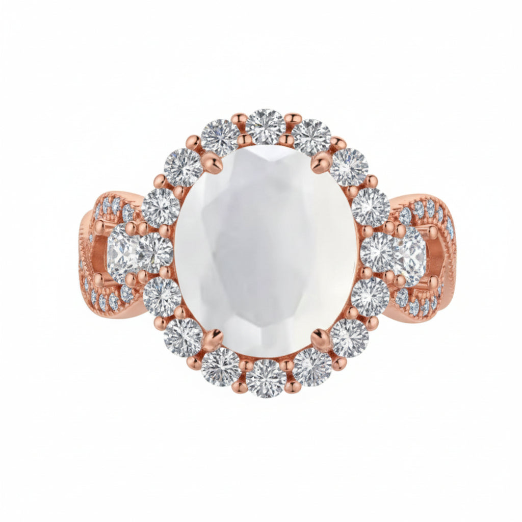 Oval Cut Milky White Crystal Infinity Band Ring (Rhodium or Rose Gold)