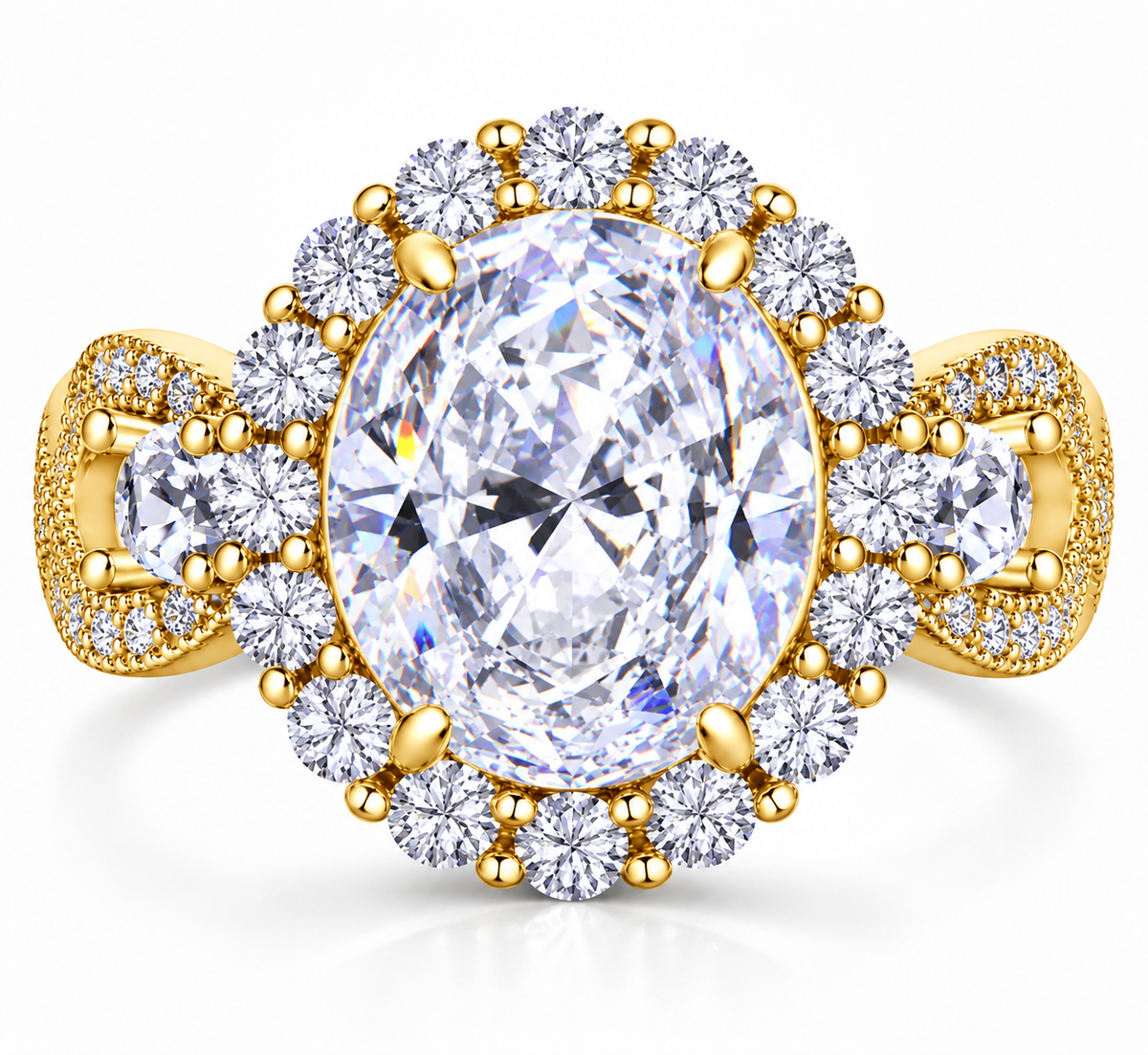 925 Sterling Silver Infinity Oval Cut Diamond CZ Ring on Yellow Gold