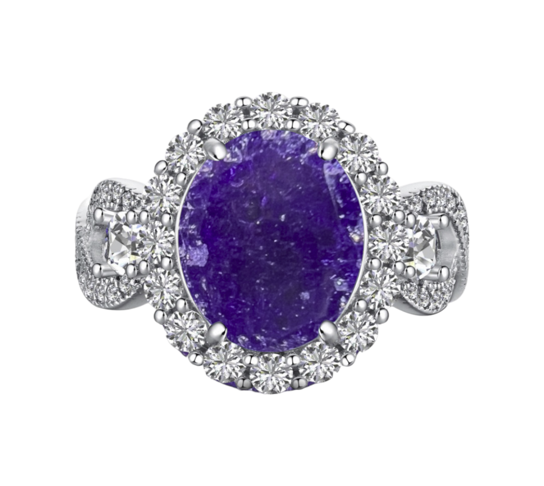 *PRE-ORDER - 925 Sterling Silver Infinity Oval Cut Dark Amethyst Ice & Diamond CZ Ring