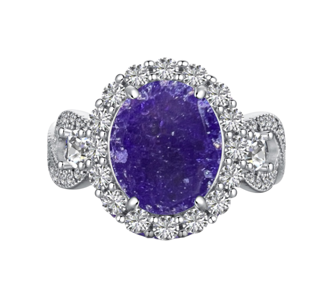 925 Sterling Silver Infinity Oval Cut Dark Amethyst Ice & Diamond CZ Ring