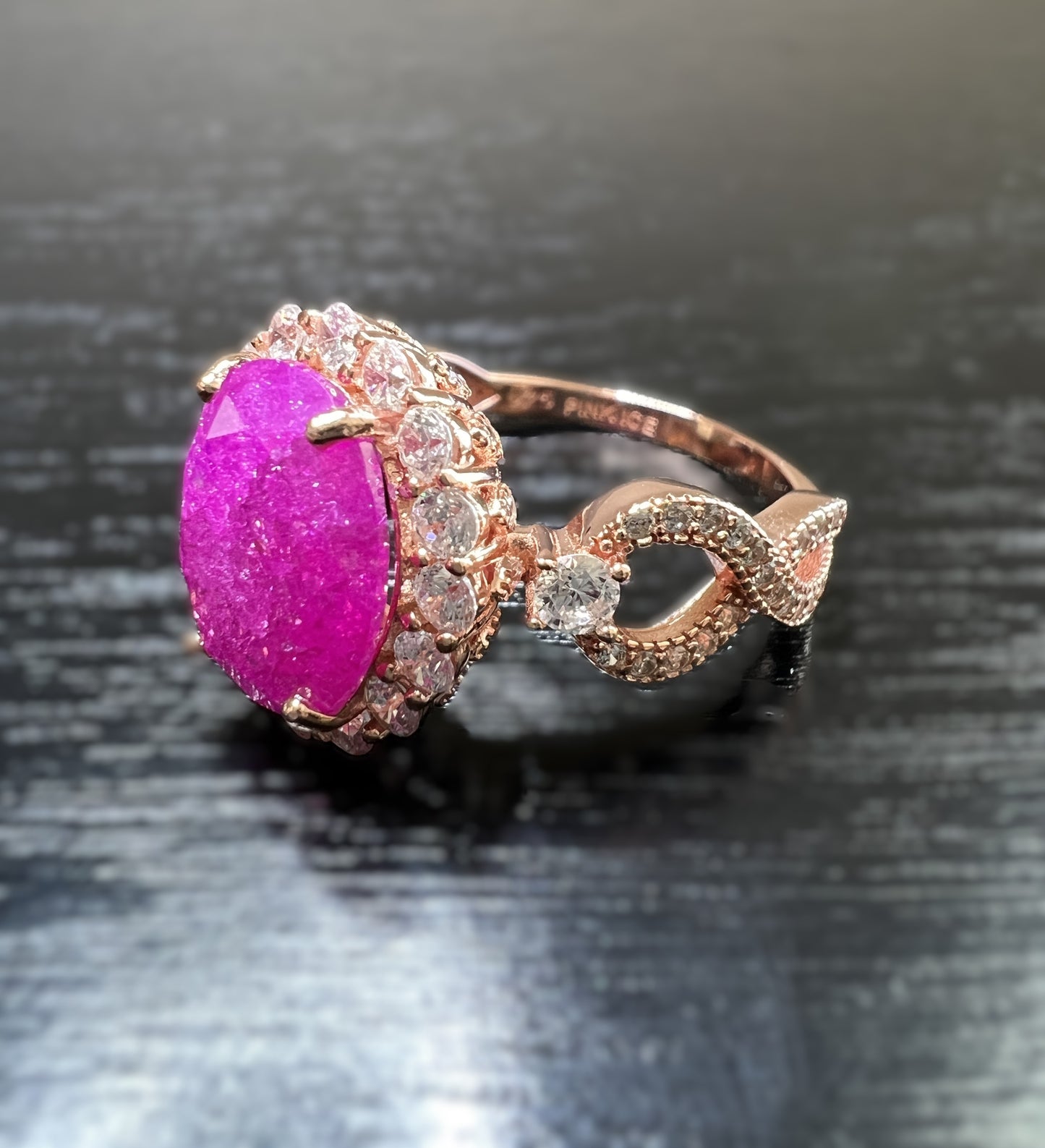 Oval Cut Hot Pink Ice & Diamond CZ Ring