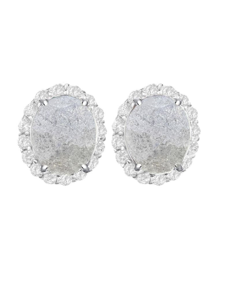 925 Sterling Silver Oval Cut White Ice CZ Earrings