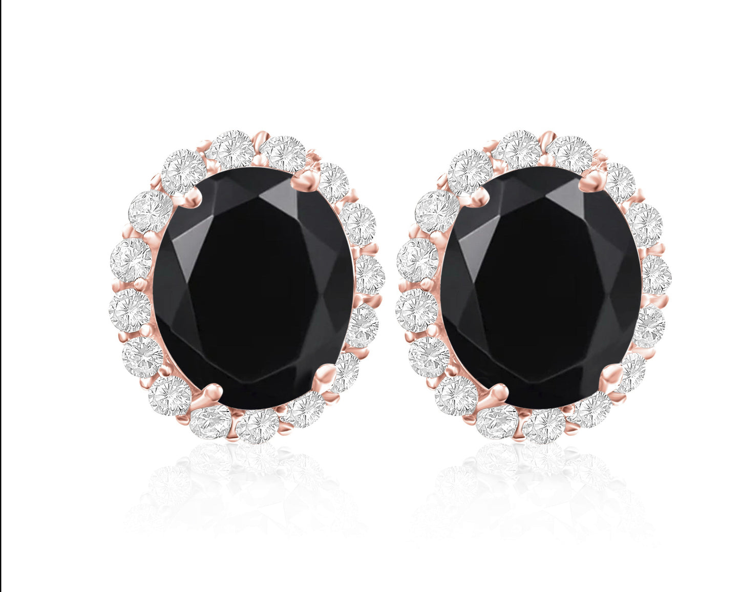 *PRE-ORDER - 925 Sterling Silver Oval Halo Black Onyx Stud Earrings