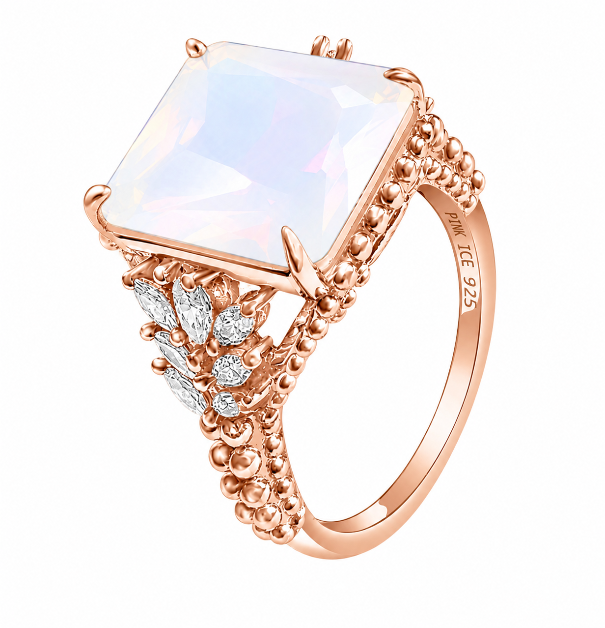 PRE-ORDER - 925 Sterling Silver White Moonstone Beaded Shank Ring (Choose your finish)