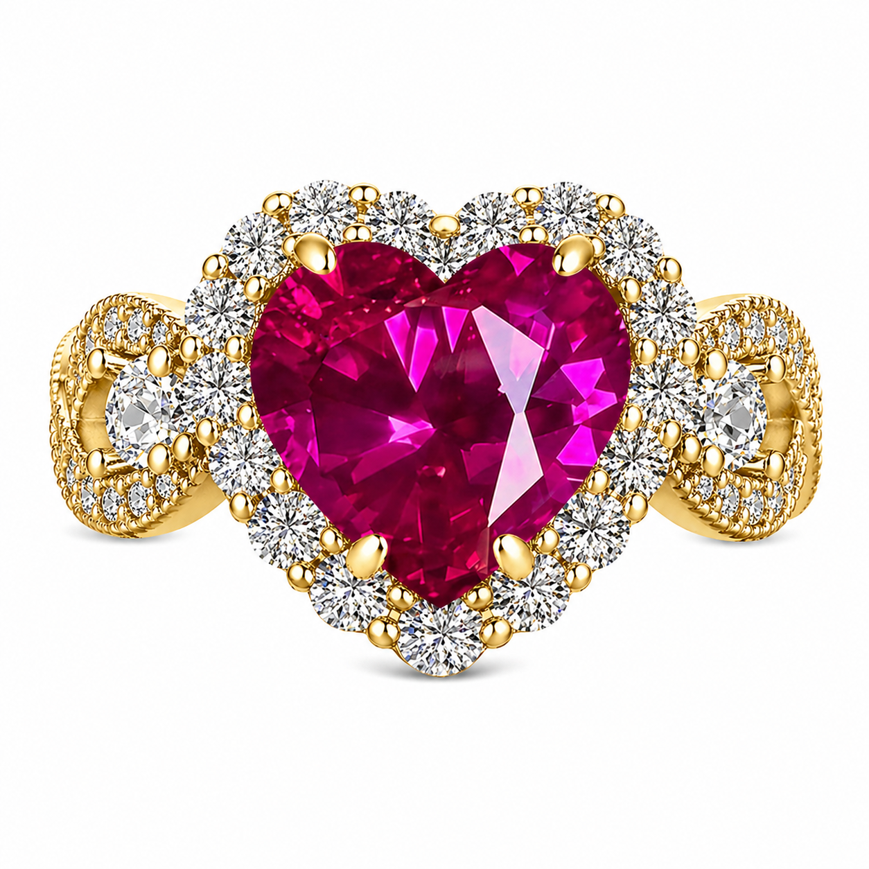 Rose Corundum Halo Heart Infinity Ring