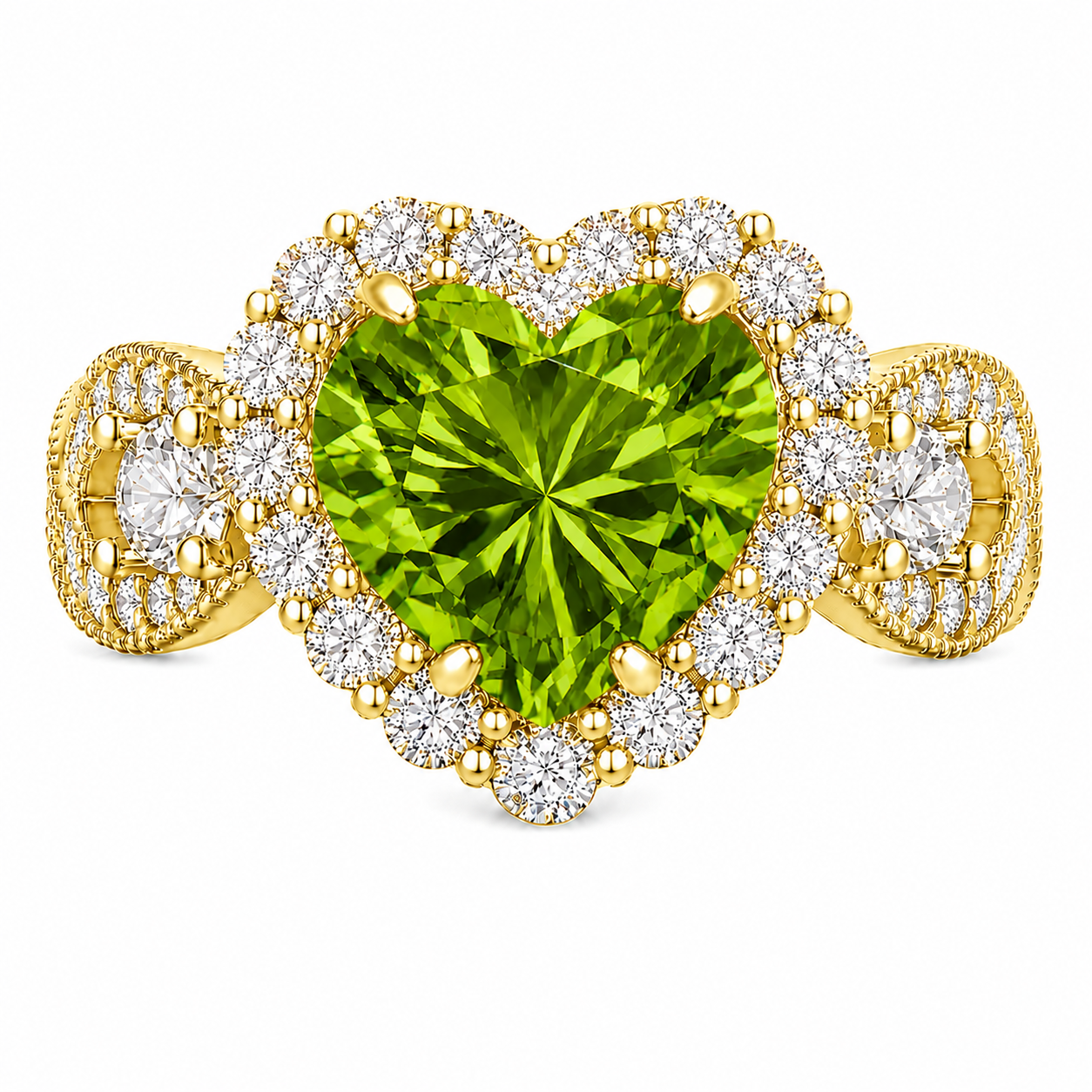 Peridot CZ Halo Heart Ring β (Choose your plating)