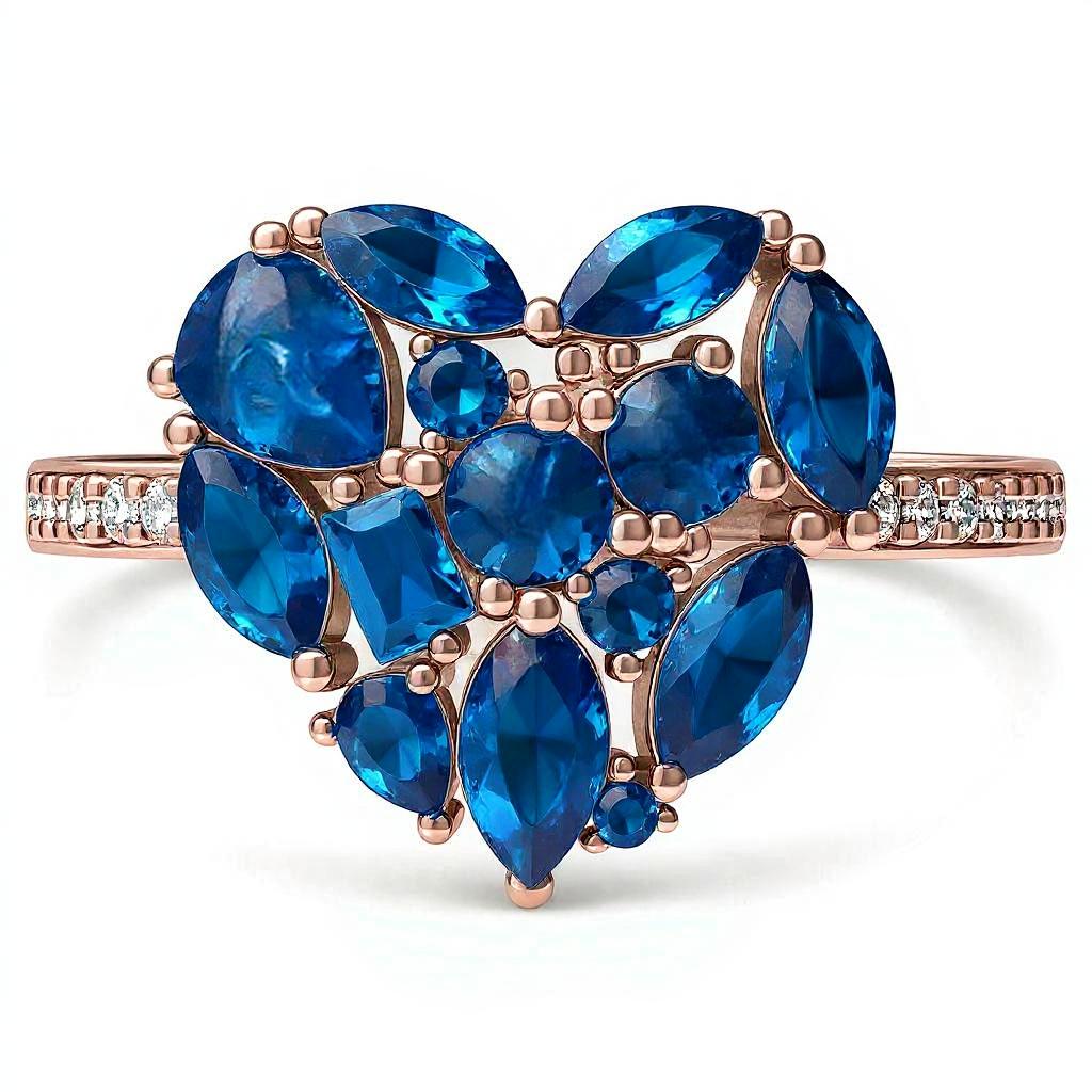 Pre-Order - 925 Sterling Silver Sapphire Blue CZ Cluster Heart Ring (Choose your plating)