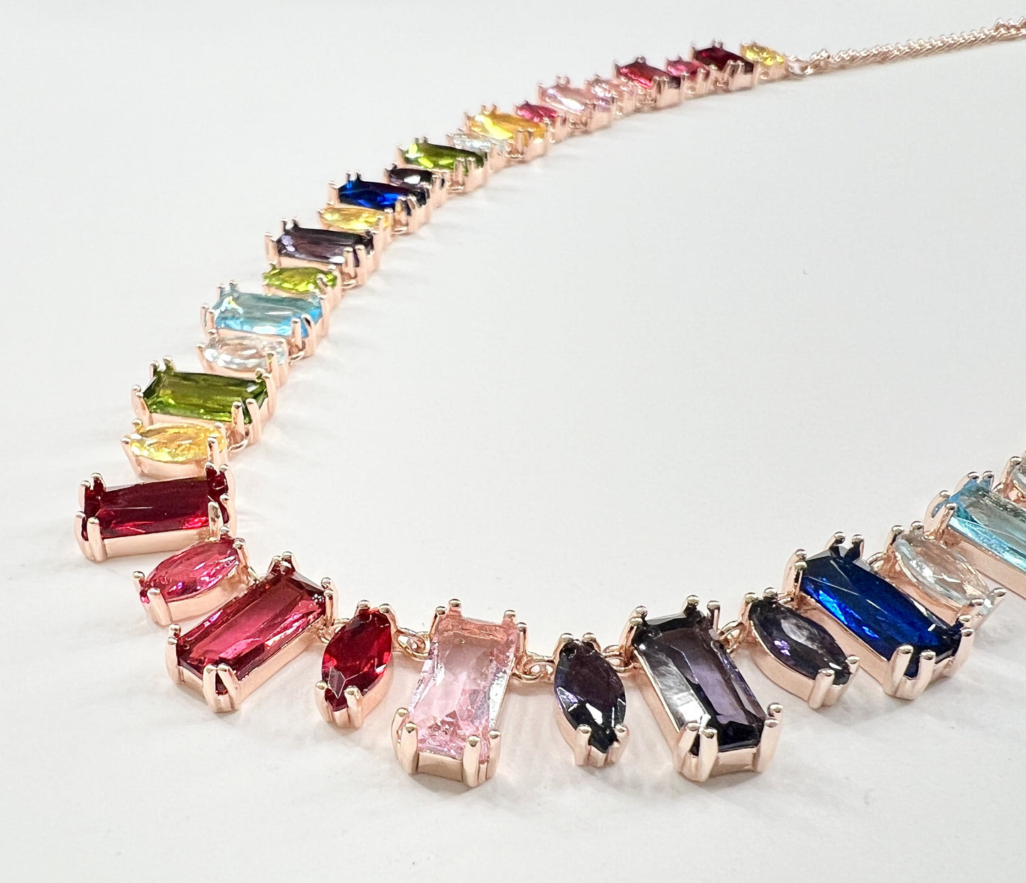 Rainbow Baguette & Marquise Cut Gemstone Necklace on Rose Gold