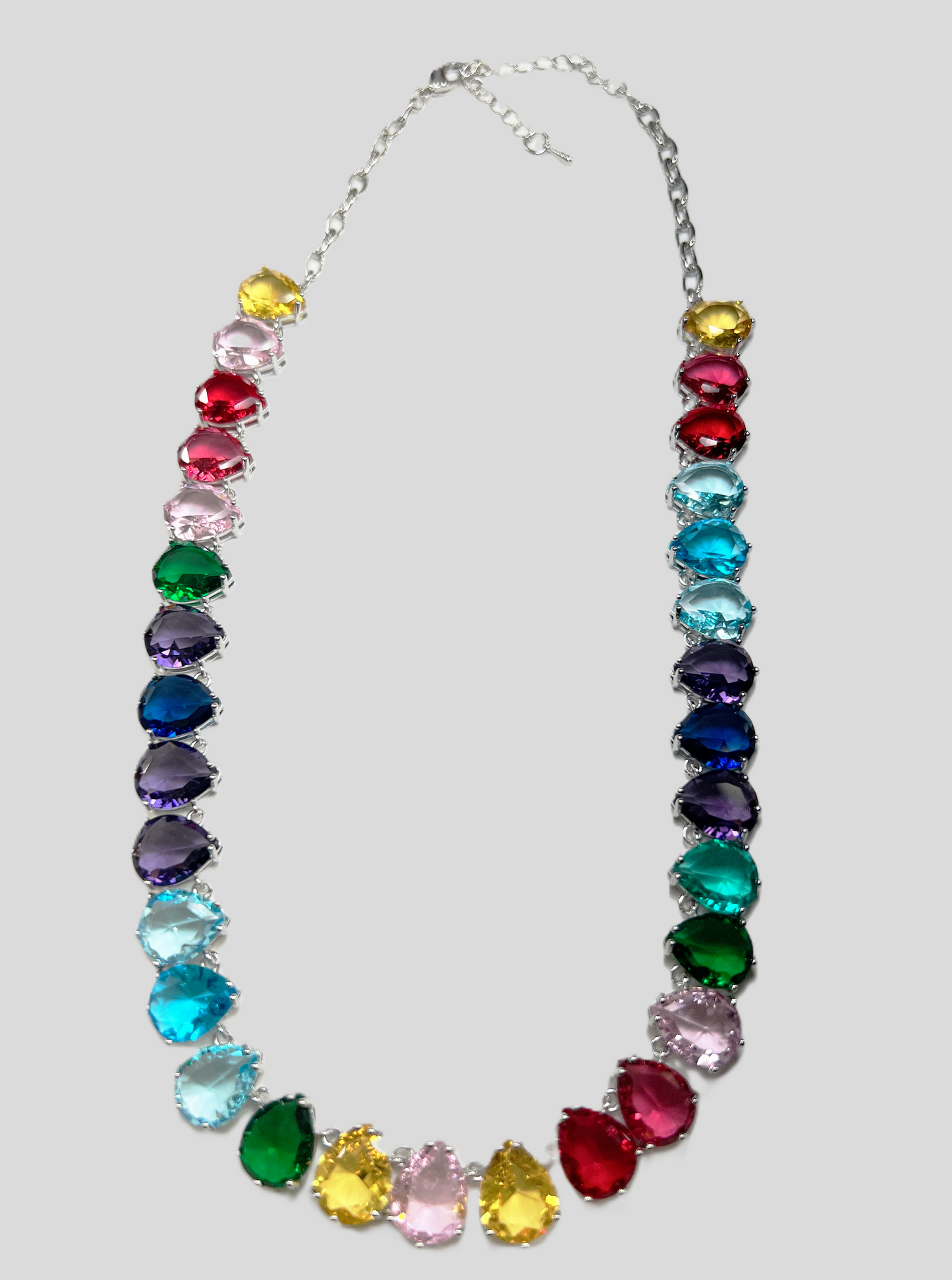 Rainbow Pear-Cut Gemstone Statement Necklace