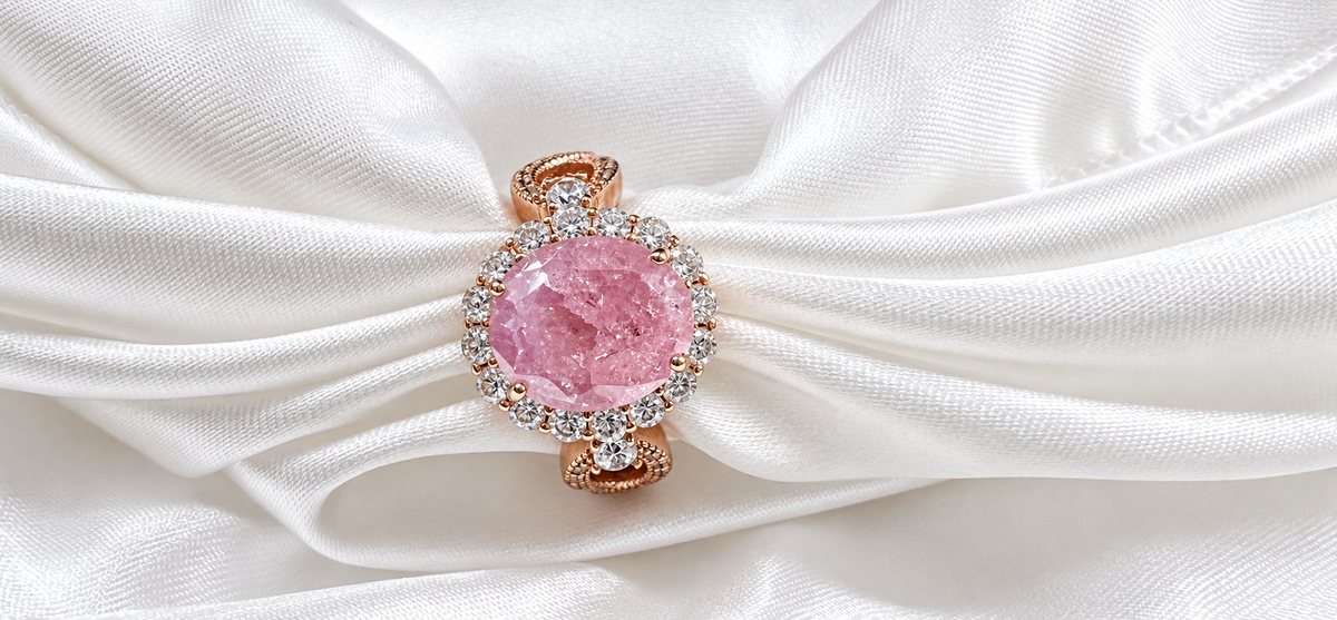 925 Sterling Silver Infinity Oval Cut Light Pink Ice & Diamond Cubic Zirconia Ring - Rose Gold