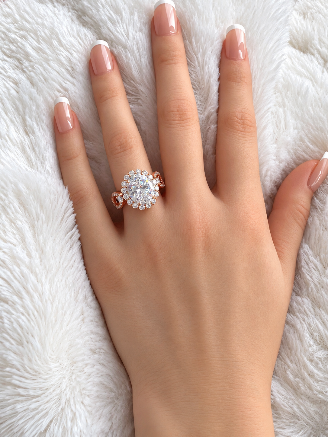 925 Sterling Silver Infinity Oval Cut Diamond Cubic Zirconia Ring - Rose Gold