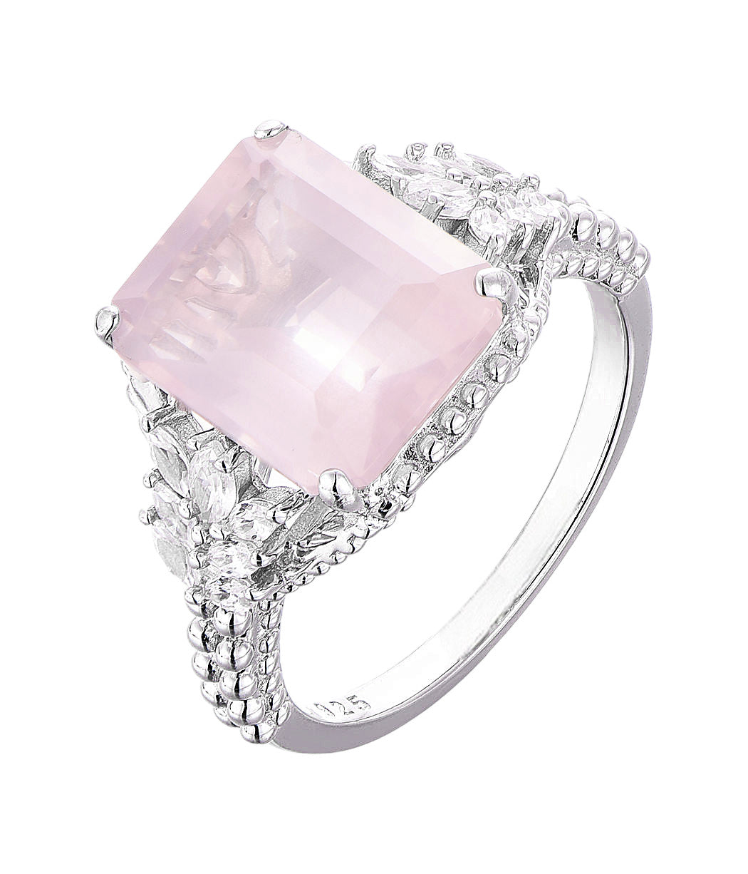 *PRE-ORDER* Rose Quartz Beaded Shank 925 Sterling Silver Ring