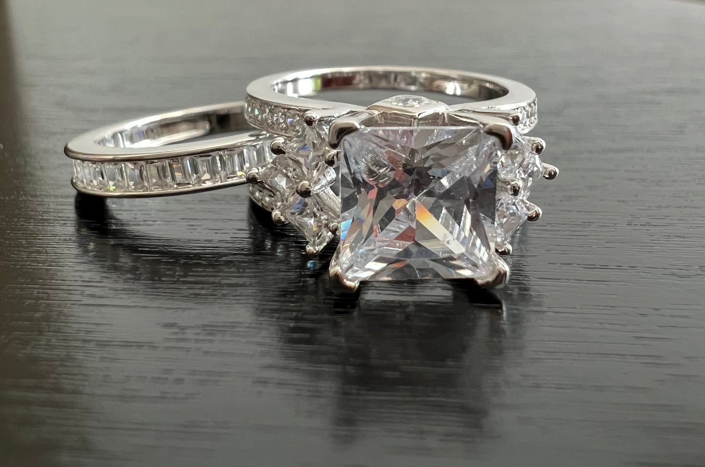925 Sterling Silver Princess Cut, Diamond CZ Tri-Band Ring