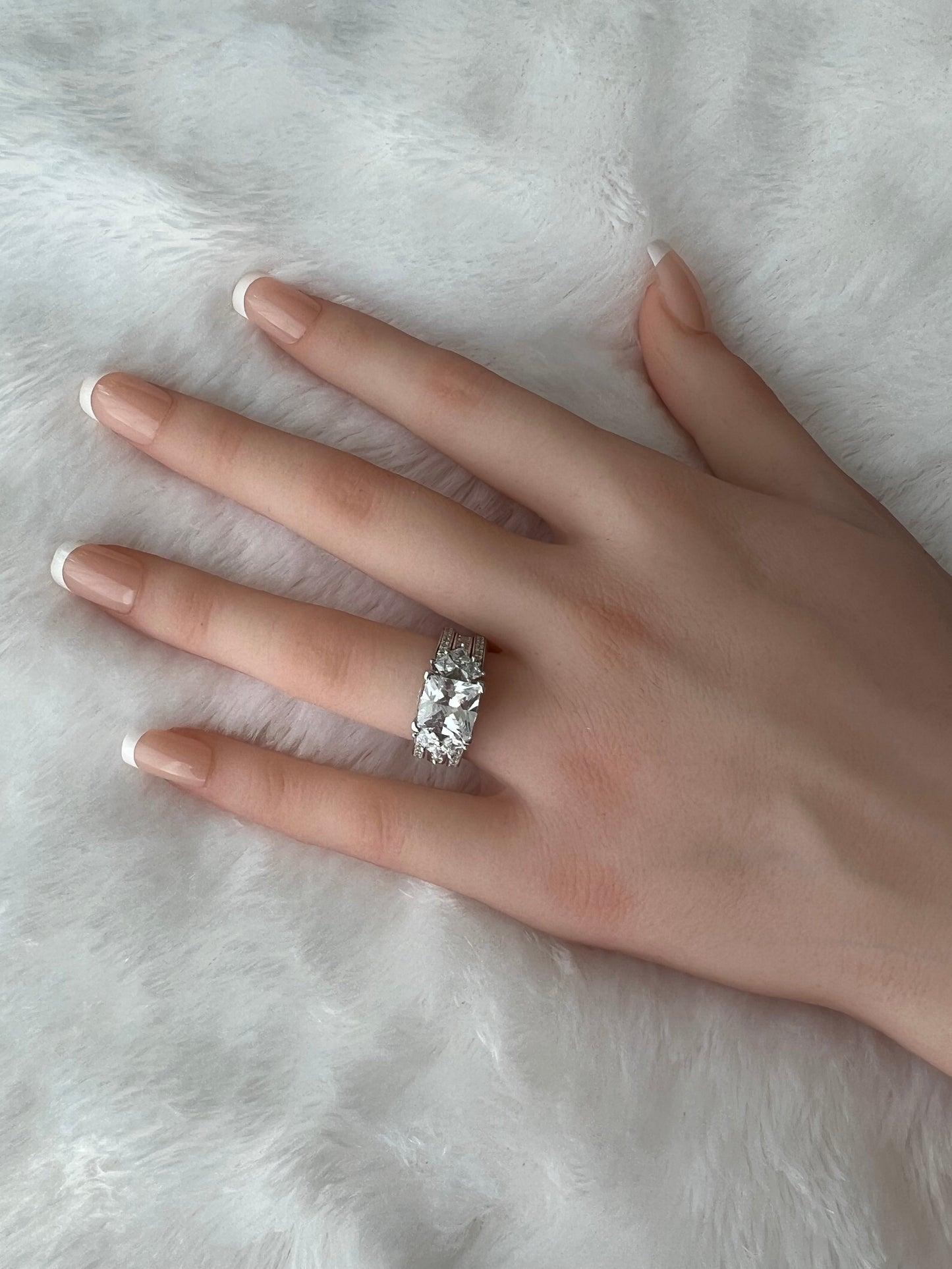 925 Sterling Silver Princess Cut, Diamond CZ Tri-Band Ring